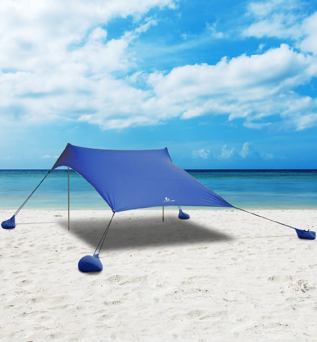 Alpha Camper Sunshade Beach Tent Sun Shelter UPF 50+ Portable Canopy Tent 7.6'x7.2' for 3-4 Person, Blue