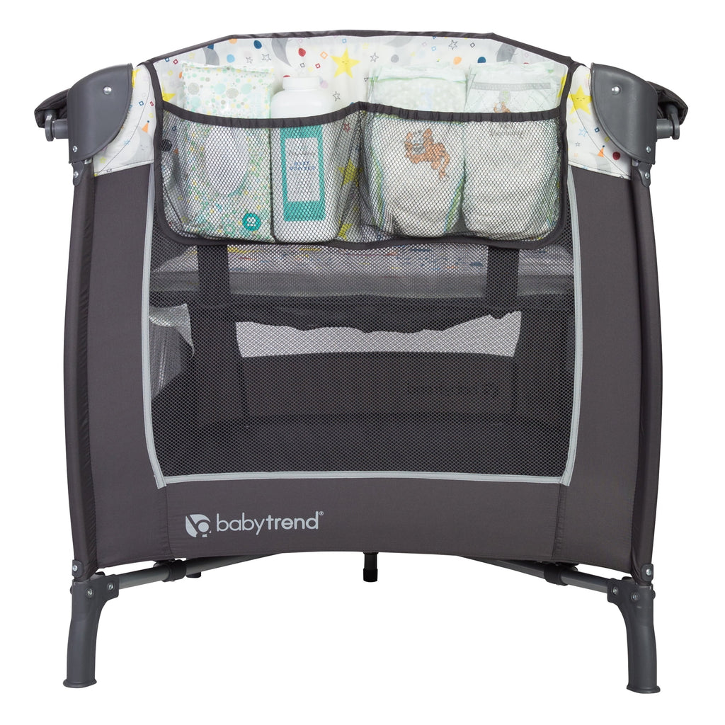 Baby Trend Lil Snooze Deluxe II Nursery Center Playard with Travel Bag - Twinkle Twinkle Little Moon - White