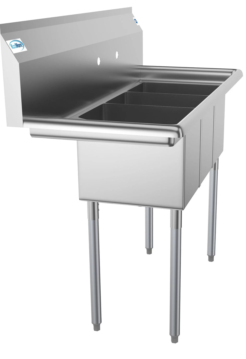 3 Compartment 45" Stainless Steel Commercial Kitchen Sink with Drainboard - Bowl Size 10" x 14" x 10"