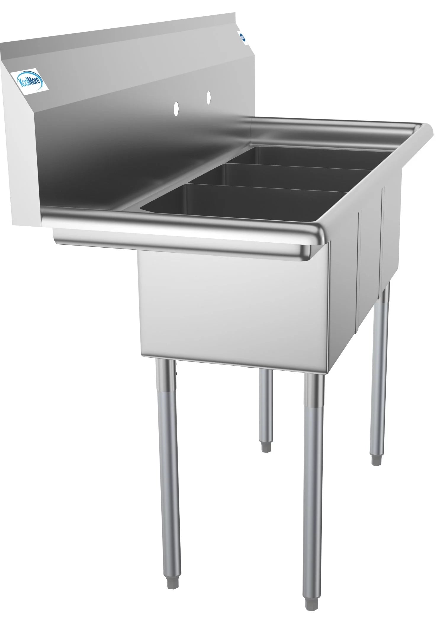 3 Compartment 45" Stainless Steel Commercial Kitchen Sink with Drainboard - Bowl Size 10" x 14" x 10"