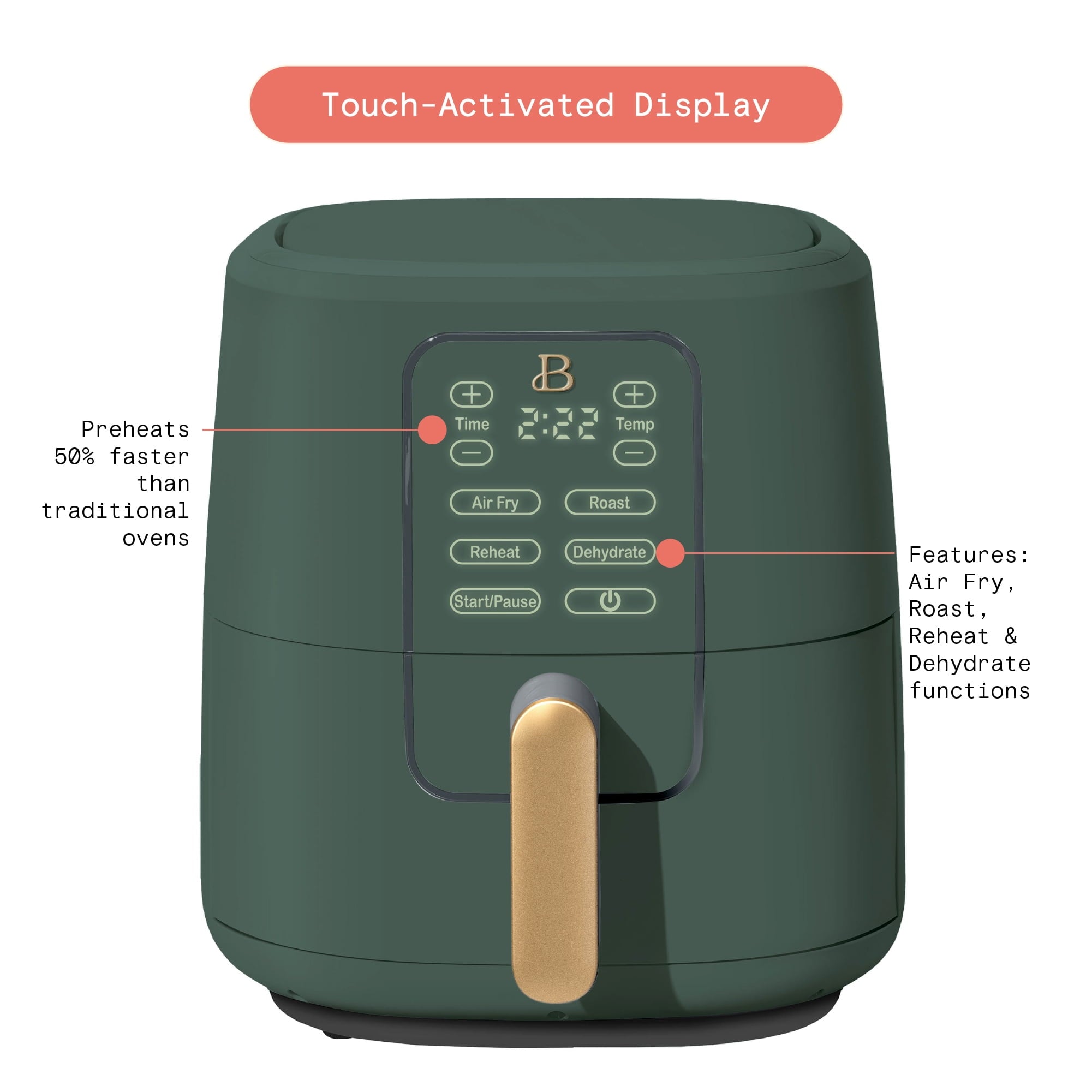 Beautiful 6 Qt Air Fryer with TurboCrisp Technology and Touch-Activated Display, White Icing by Drew Barrymore