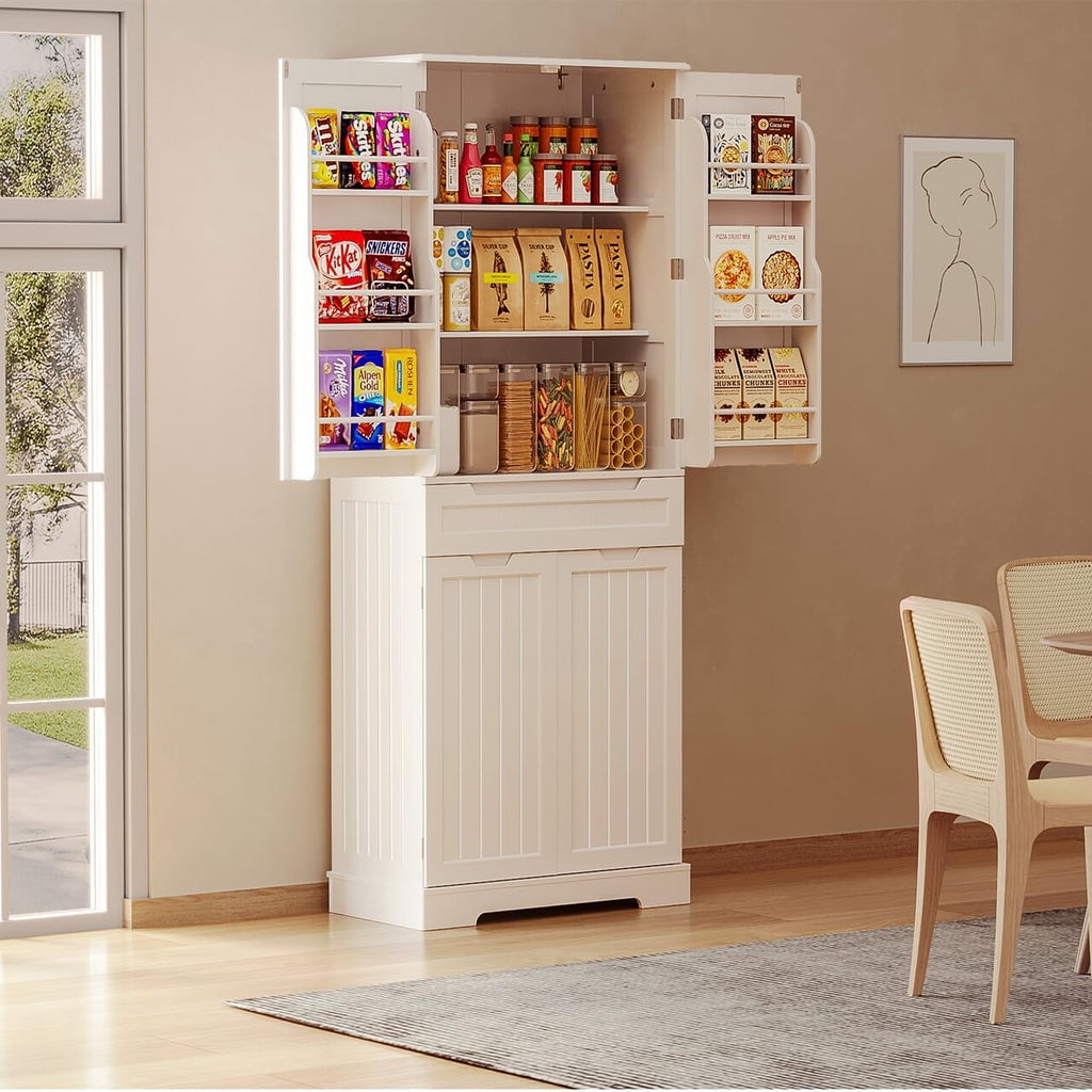 Aiho 47" H Kitchen Pantry Cabinet with 2 Doors and 2 Drawers, Solid & Sturdy, Storage Cabinet for Entryway, Kitchen - White