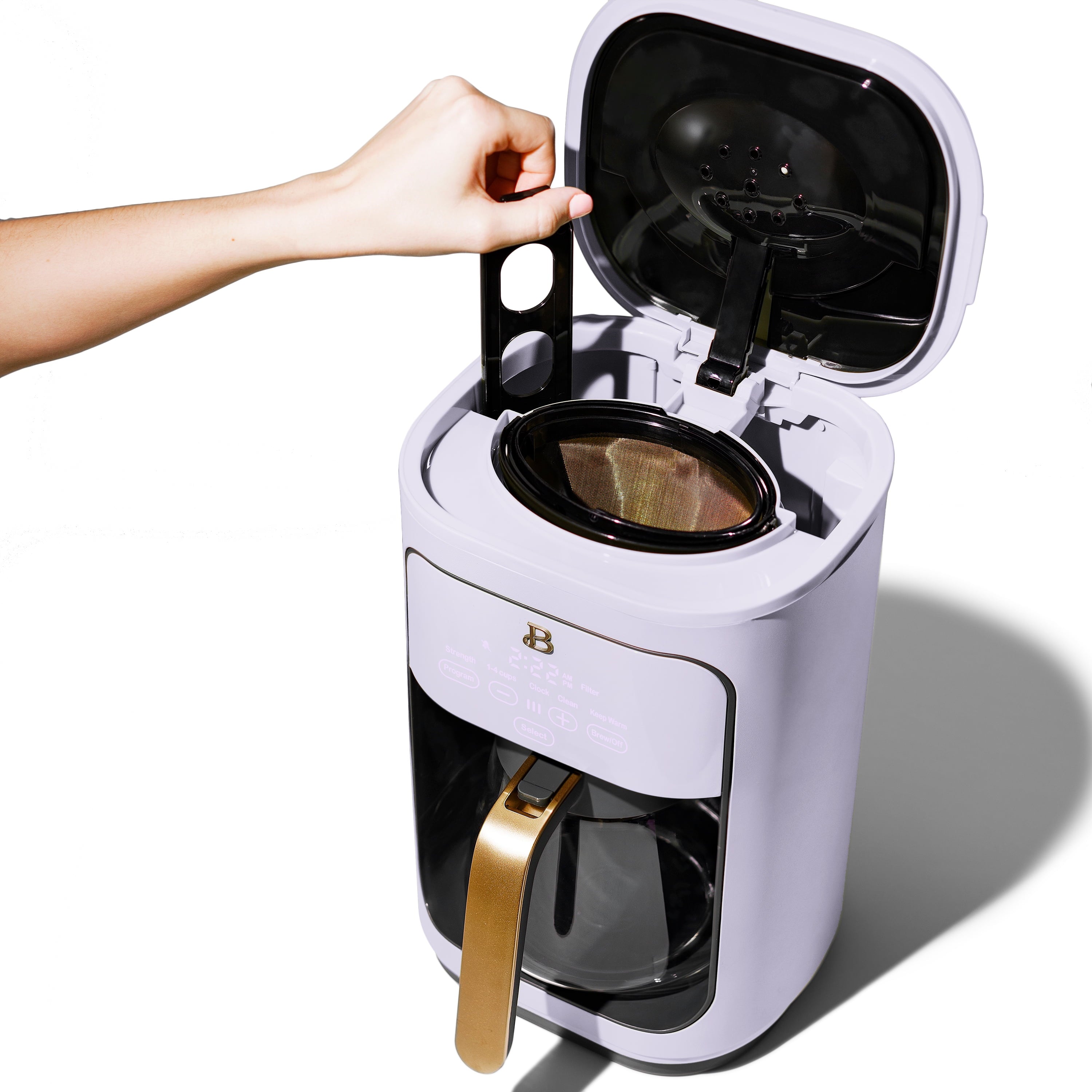 Beautiful 14-Cup Programmable Drip Coffee Maker with Touch-Activated Display, White Icing by Drew Barrymore