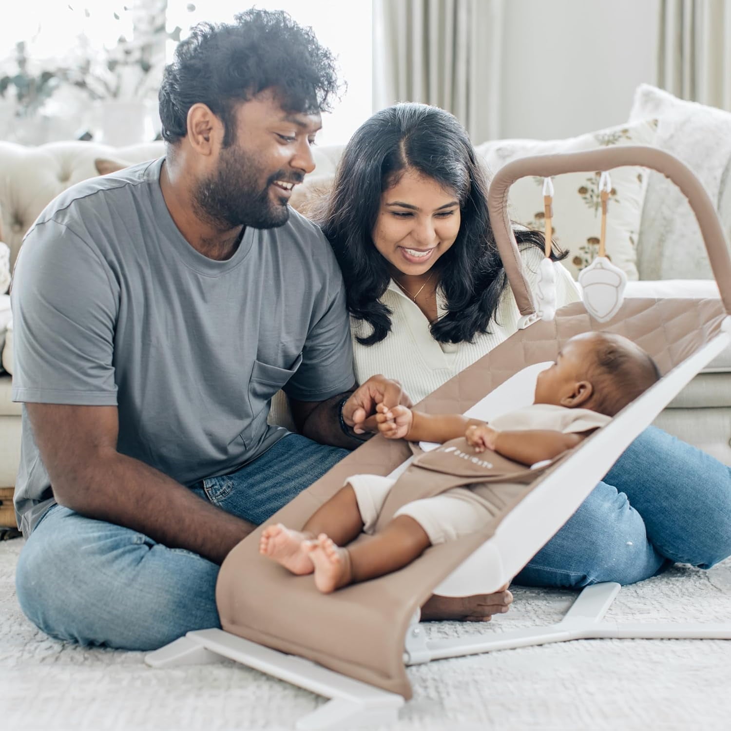 Baby Delight Alpine Deluxe Portable Baby Bouncer, for Infants 0-6 Months, Organic Oat