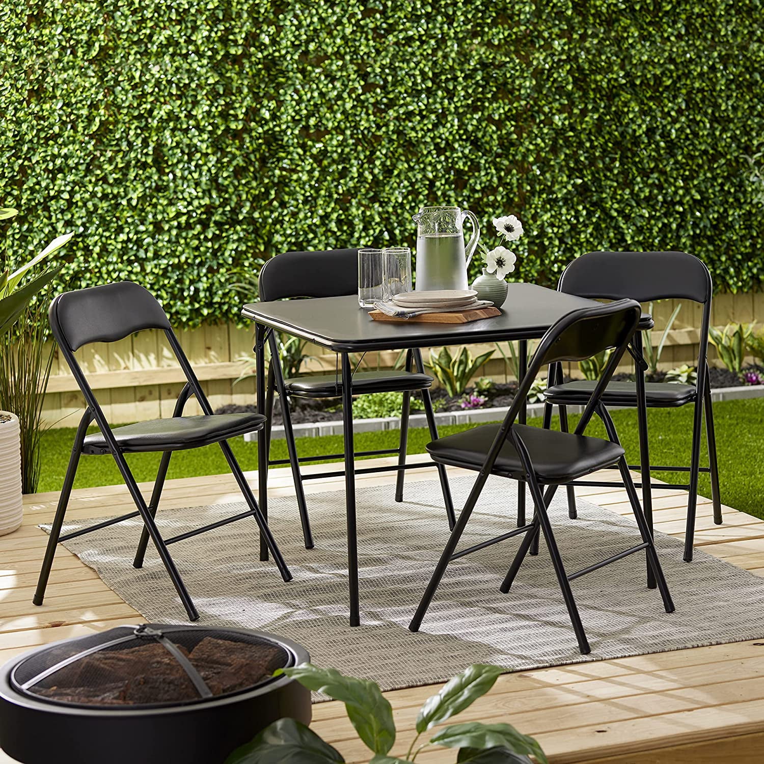 34 Inch Square Folding Card Table and 4 Folding Chair Furniture Set for Indoor and Outdoor Events, Black