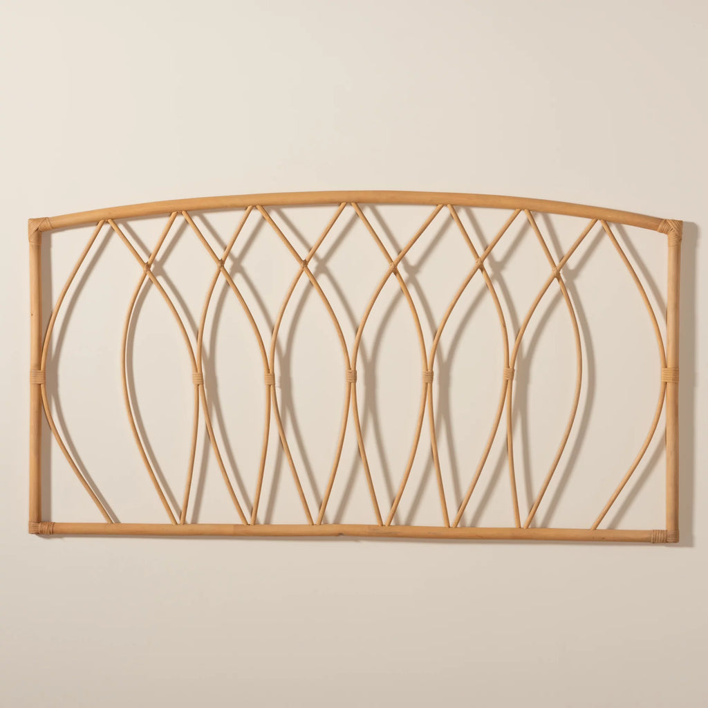 bali & pari Halia Modern Bohemian Natural Brown Rattan Queen Size Wall-Mount Headboard
