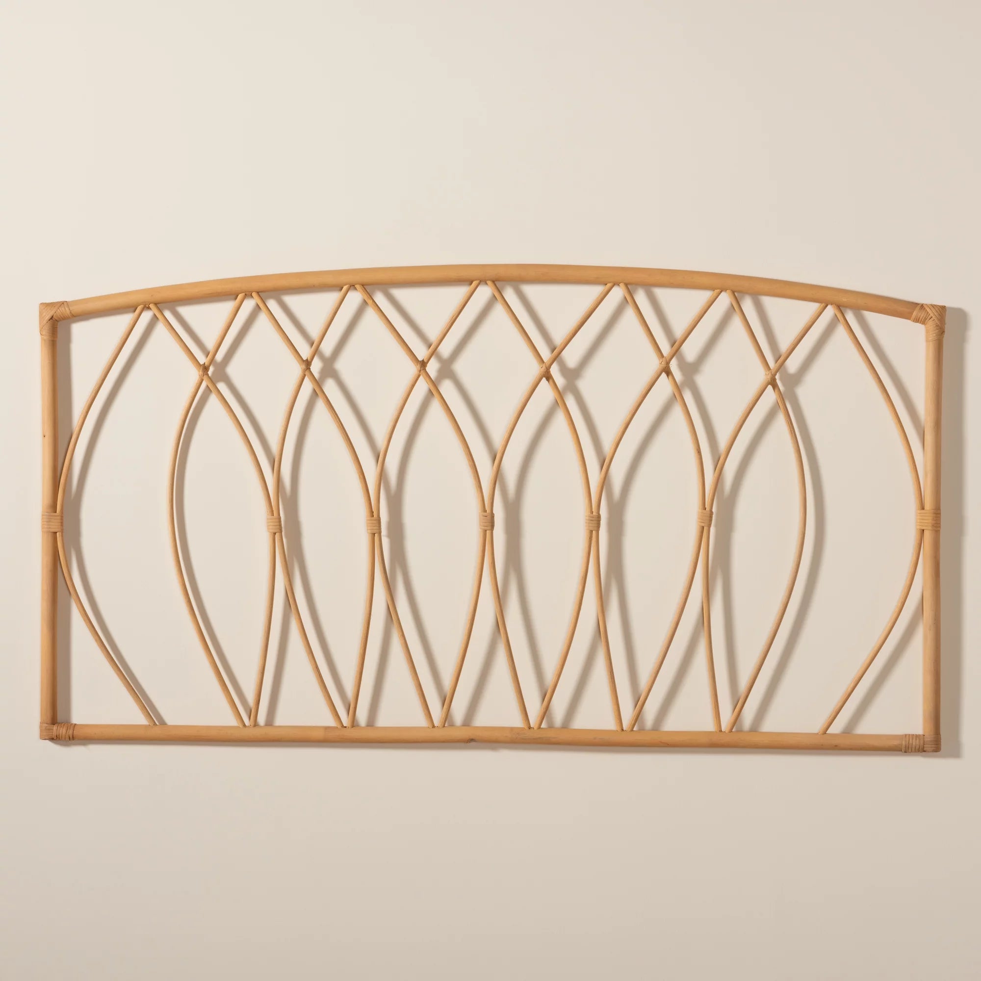 bali & pari Halia Modern Bohemian Natural Brown Rattan Queen Size Wall-Mount Headboard