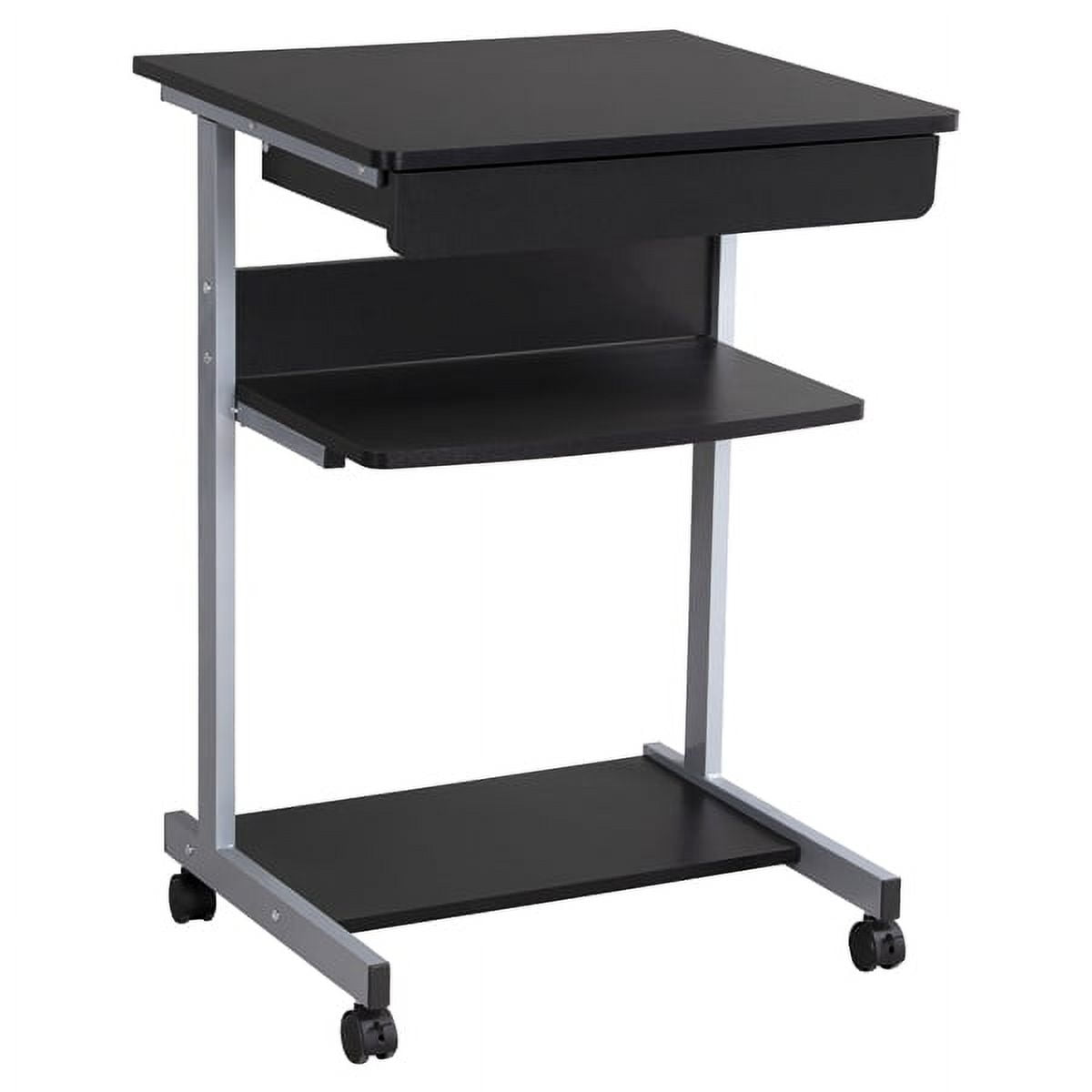 Alden Design Rolling Computer Desk with 2 Storage Shelves and Drawer, Black