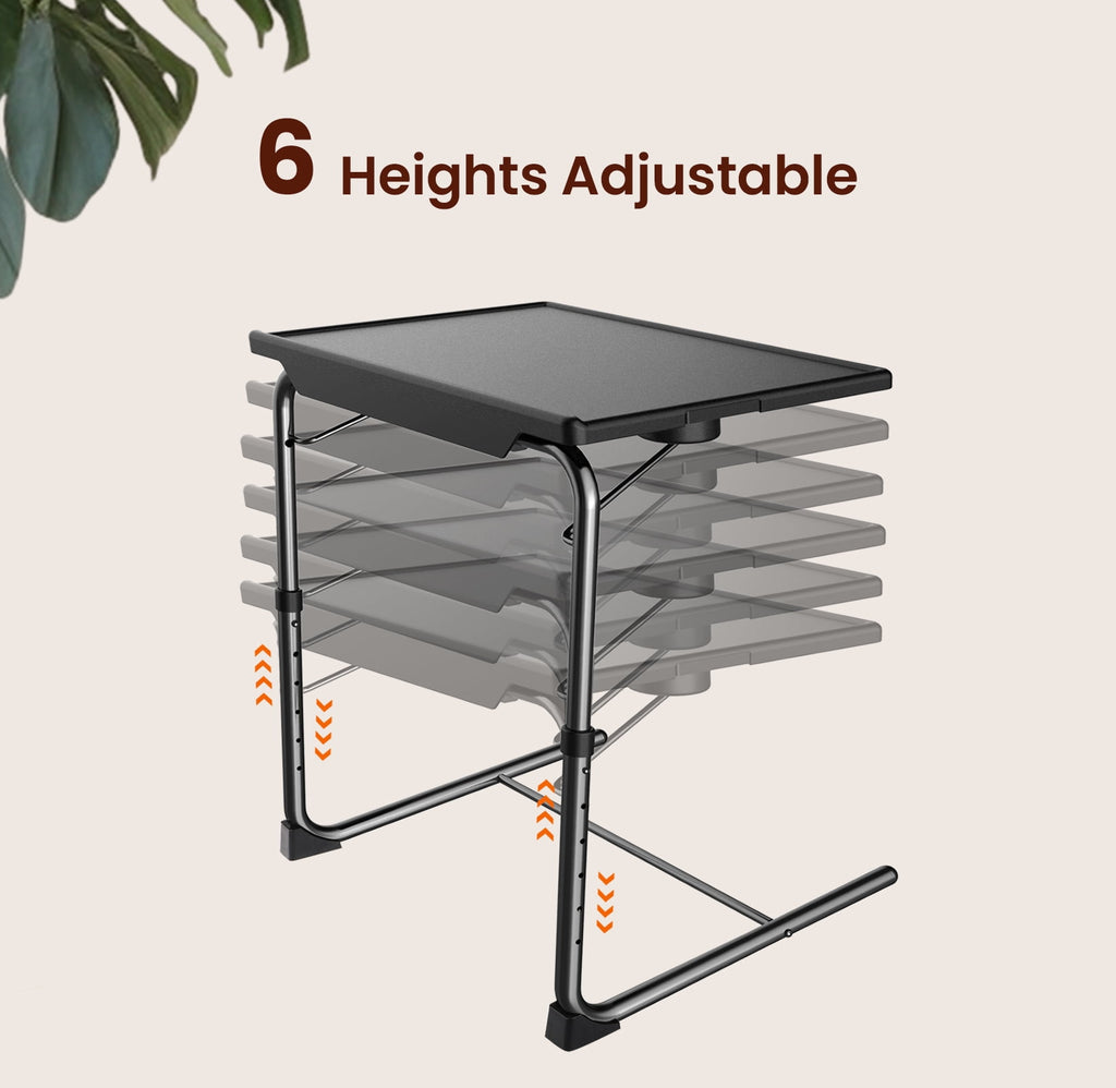 2 Pack Folding 6 Height & 3 Tilt Angles TV Tray Table Set Sofa Desk TV Dinner Tray for Home Office,Black