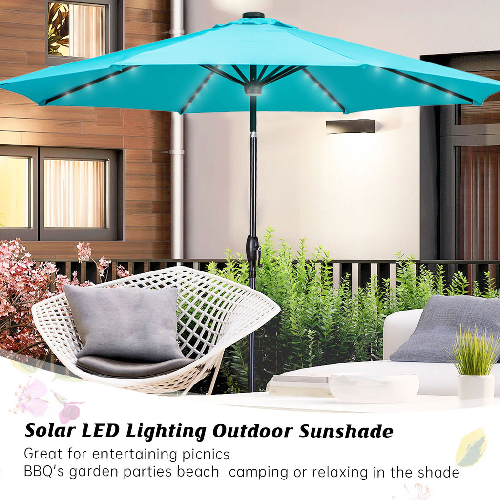 Autlaycil 10 ft Solar Patio Umbrellas with 40 LED lights for Market Outdoor Pool, Steel Tilt Crank, Navy Blue