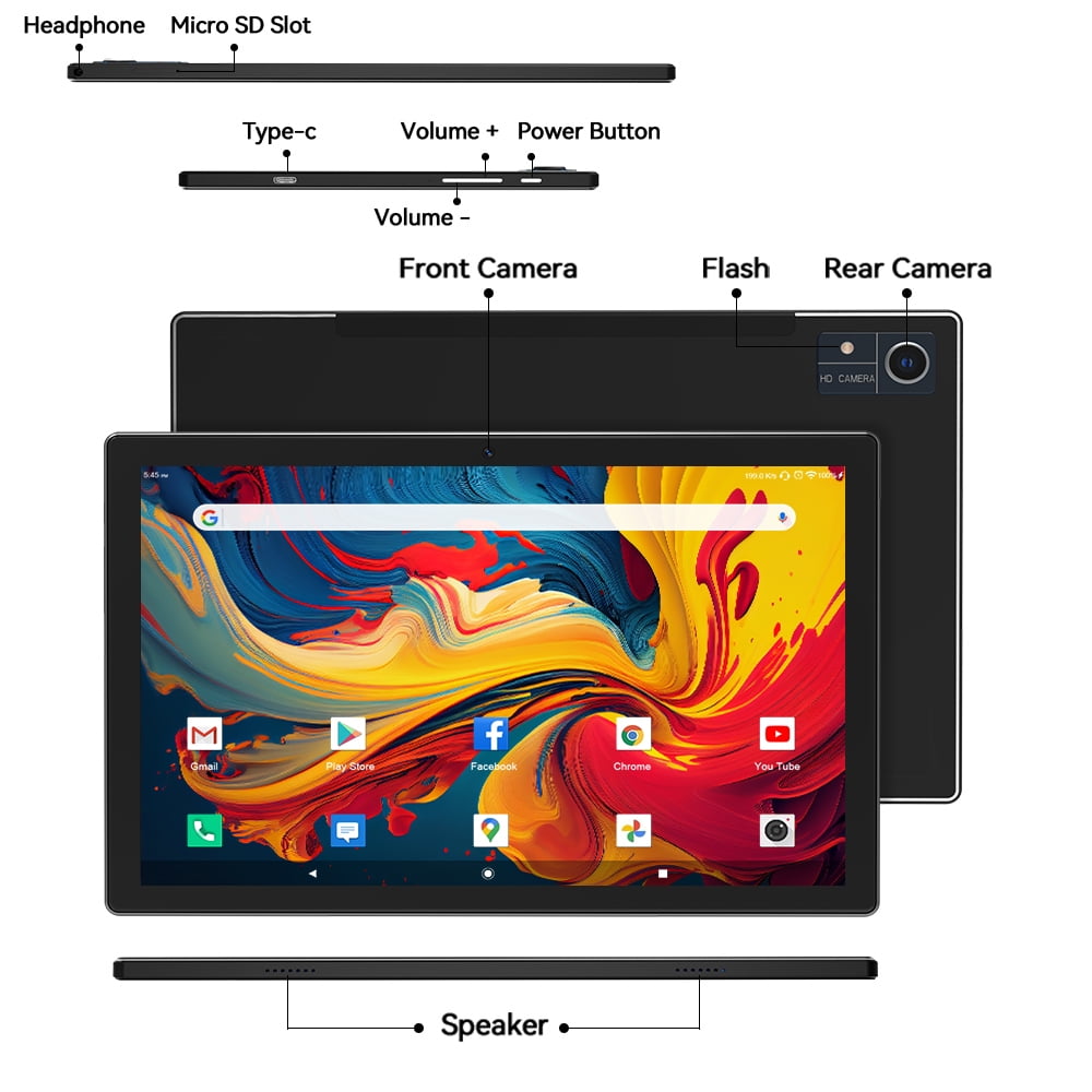 Android 14 Tablet,128GB ROM 1TB Expand,HD IPS Touchscreen, 5G/2.4G WiFi, Bluetooth 5.0, GPS, 4G Phone Tablet,2024 Newest