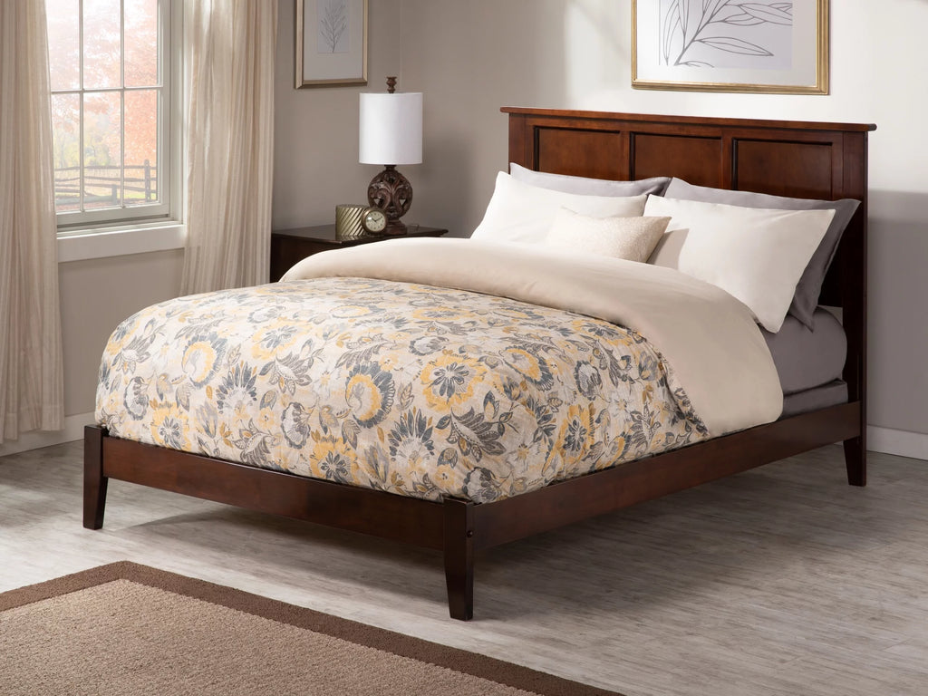 AFI Madison Full Low Profile Wood Platform Bed Frame with Panel Headboard, Walnut