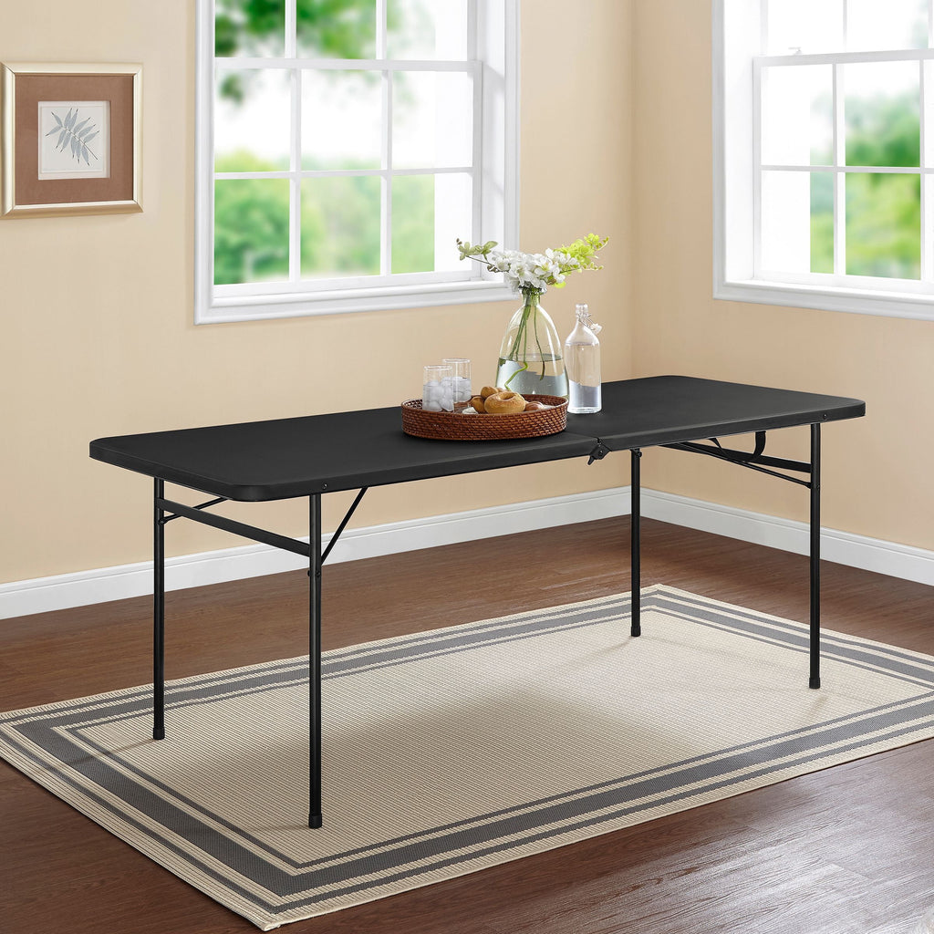 6 Foot Bi-Fold Plastic Folding Table  Black