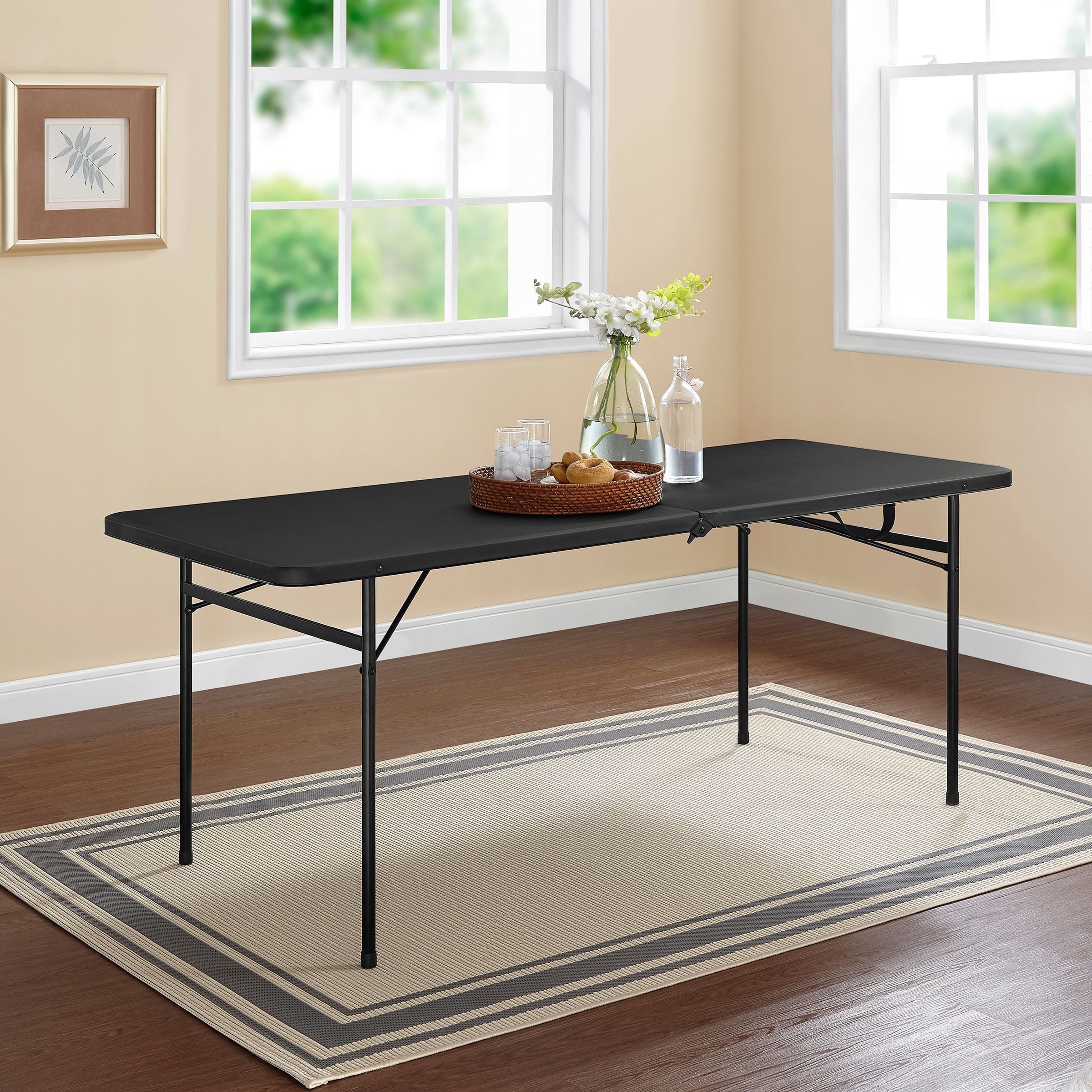 6 Foot Bi-Fold Plastic Folding Table  Black