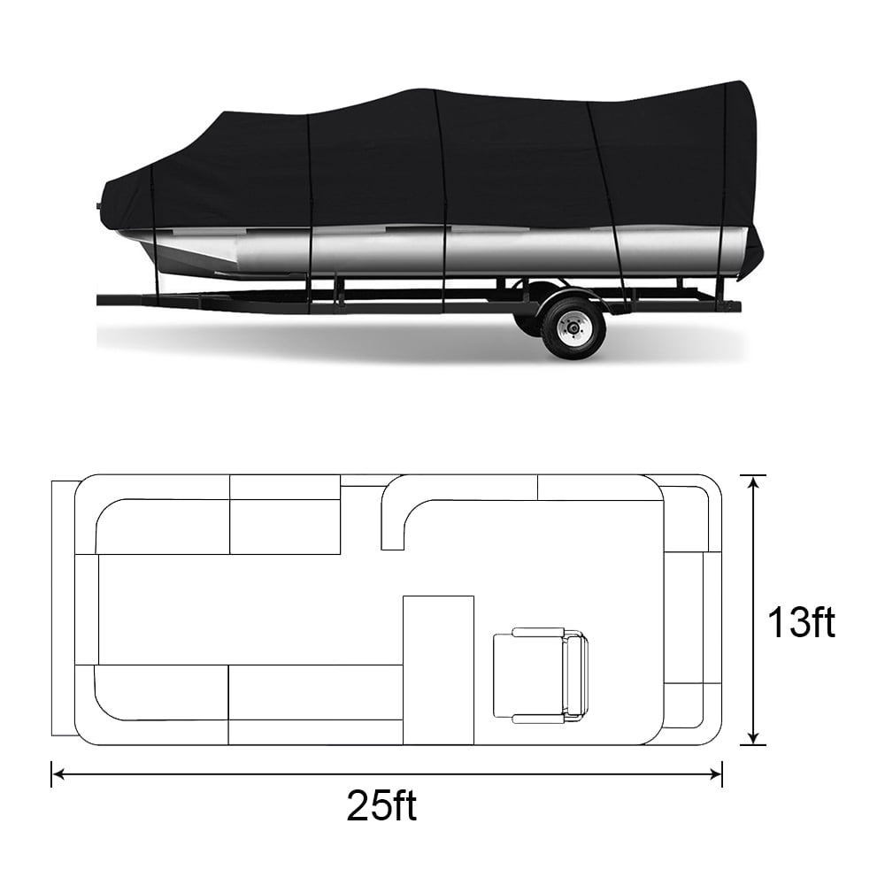 17-24Ft 210D Anti-UV Waterproof Pontoon Fabric Boat Cover Trailerable Fish Ski Blue And Black