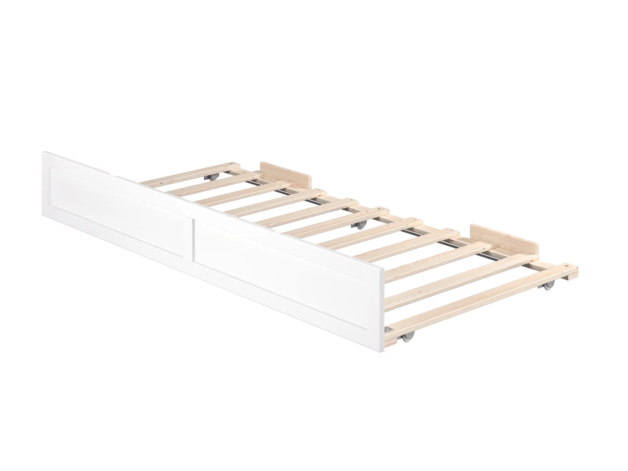 AFI Twin Roll Out Wood Trundle Bed Frame with Wooden Slat Supports, White
