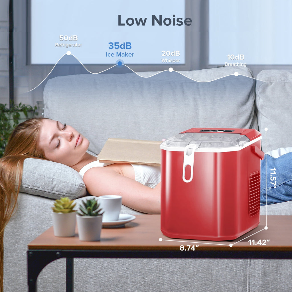 Auseo Countertop Ice Maker, Self-cleaning Portable Ice Maker Machine with Handle and Ice Scoop, Bullet Ice Cubes, 9Pcs/8Min 26Lbs/24H for Home/Office/Bar/Party (Black)