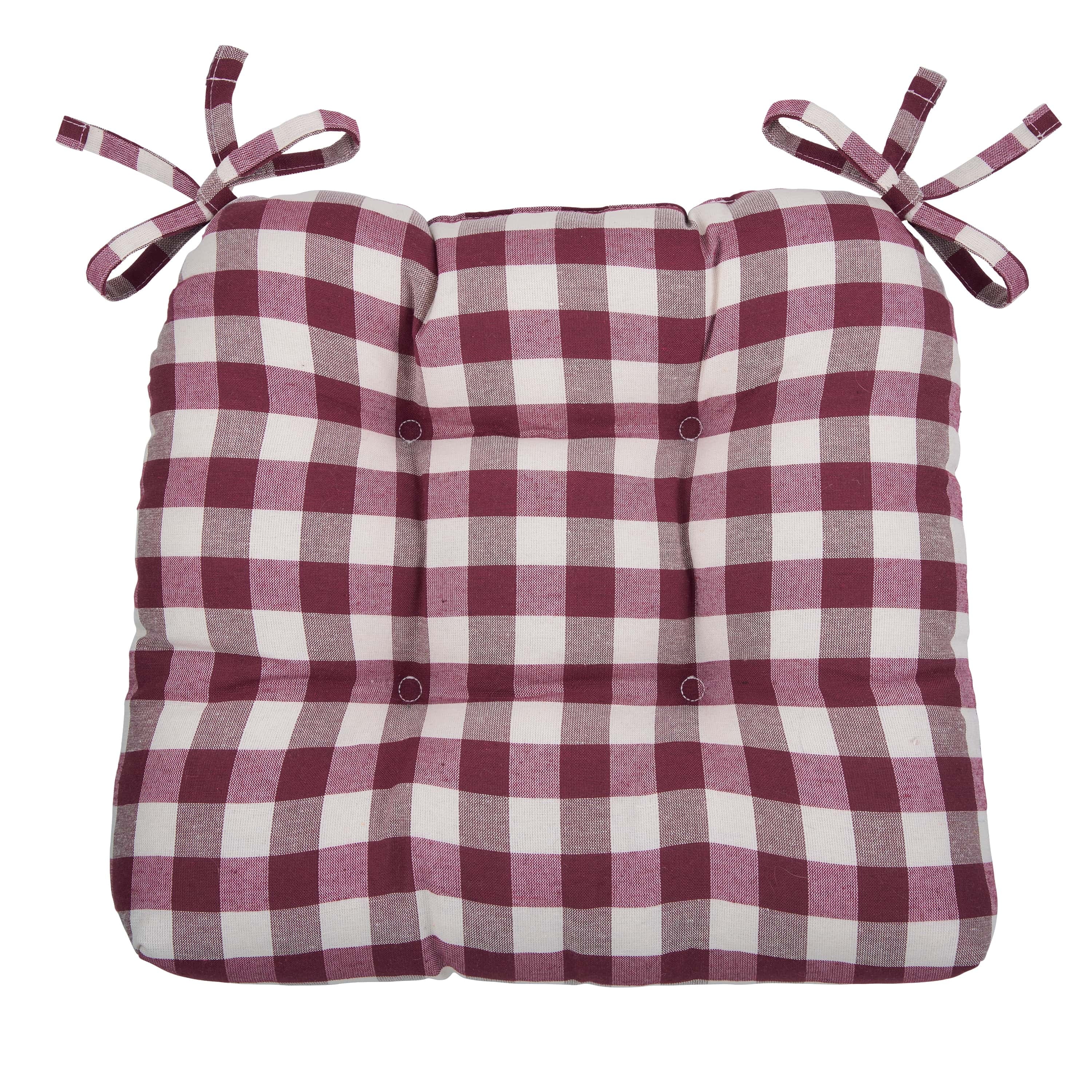Achim Buffalo Polyester & Cotton Tufted Chair Seat Cushions, Checkered  Burgundy, 16 in x 15 in x 3 in, Set of Two
