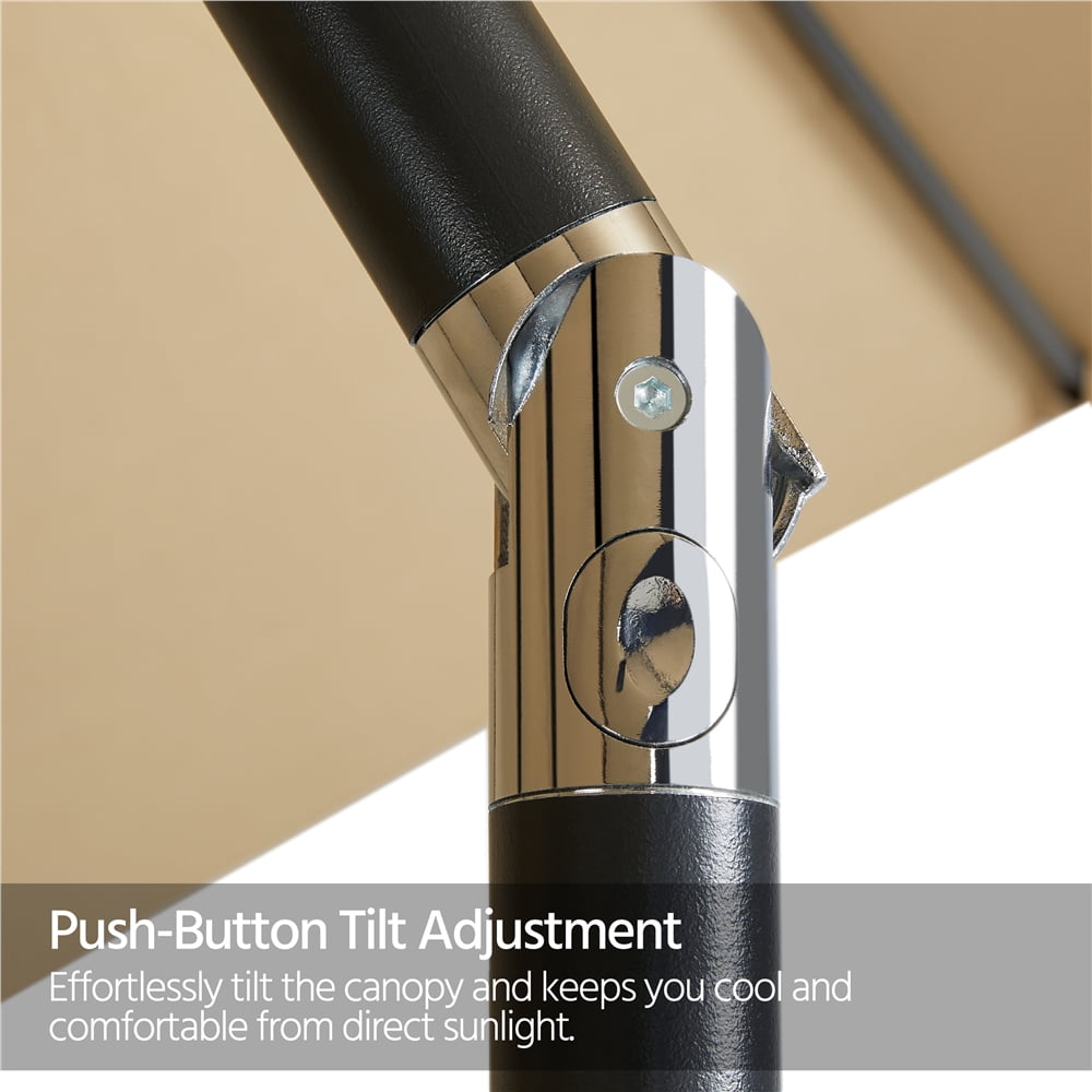 Alden Design 7.5ft Standard Patio Umbrella with LED Lights, Tan