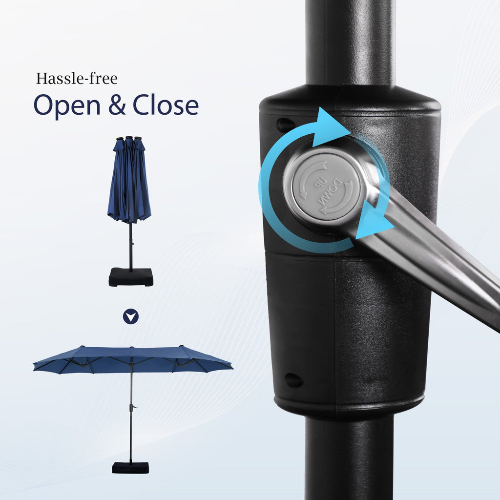 Alpha Joy 13x6.5ft Double-Sided Extra Large Outdoor Patio Umbrella with Crank Handle, Beige