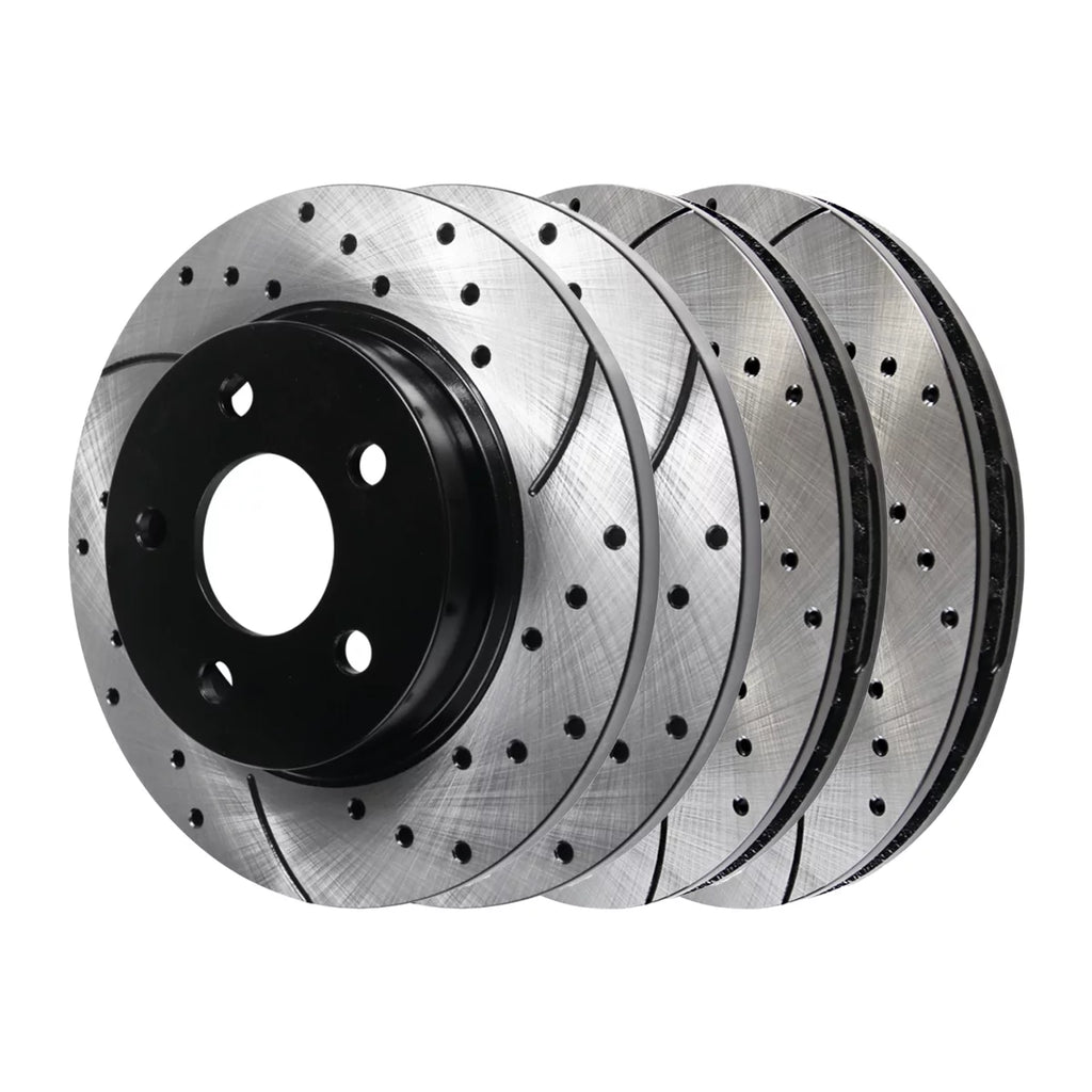 AutoShack Front and Rear Drilled Slotted Brake Rotors Black Set of 4 Replacement for 2011-2018 2019 2020 Jeep Grand Cherokee 2011-2020 Dodge Durango 3.0L 3.6L 5.7L 6.2L 6.4L V6 V8 AWD RWD PR63063-4