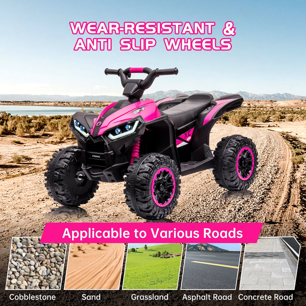 12V Kids Ride On ATV, Battery Powered Quad Toy Vehicle with Music, Horn, High Low Speeds, LED Lights, Electric Ride On Toy for Kids, Soft Start, Ride-On Fun