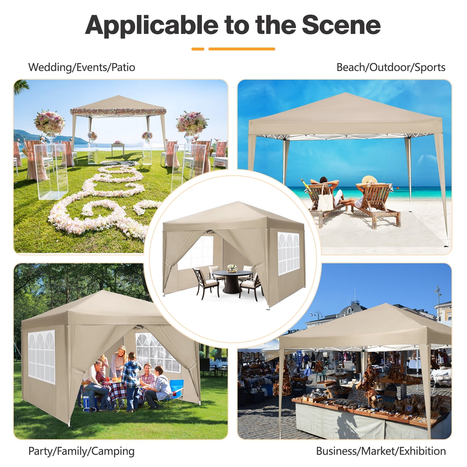 10'x 10' Pop up Canopy 1 Person Setup Canopy Portable Outdoor Party Instant Shelter with 4 Removable Sidewalls & Carrying Bag for Wedding Picnics Camping, White