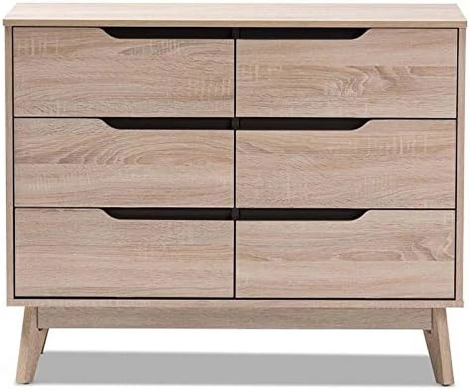 6 Drawer Wood Double Bedroom Dresser In Light Brown