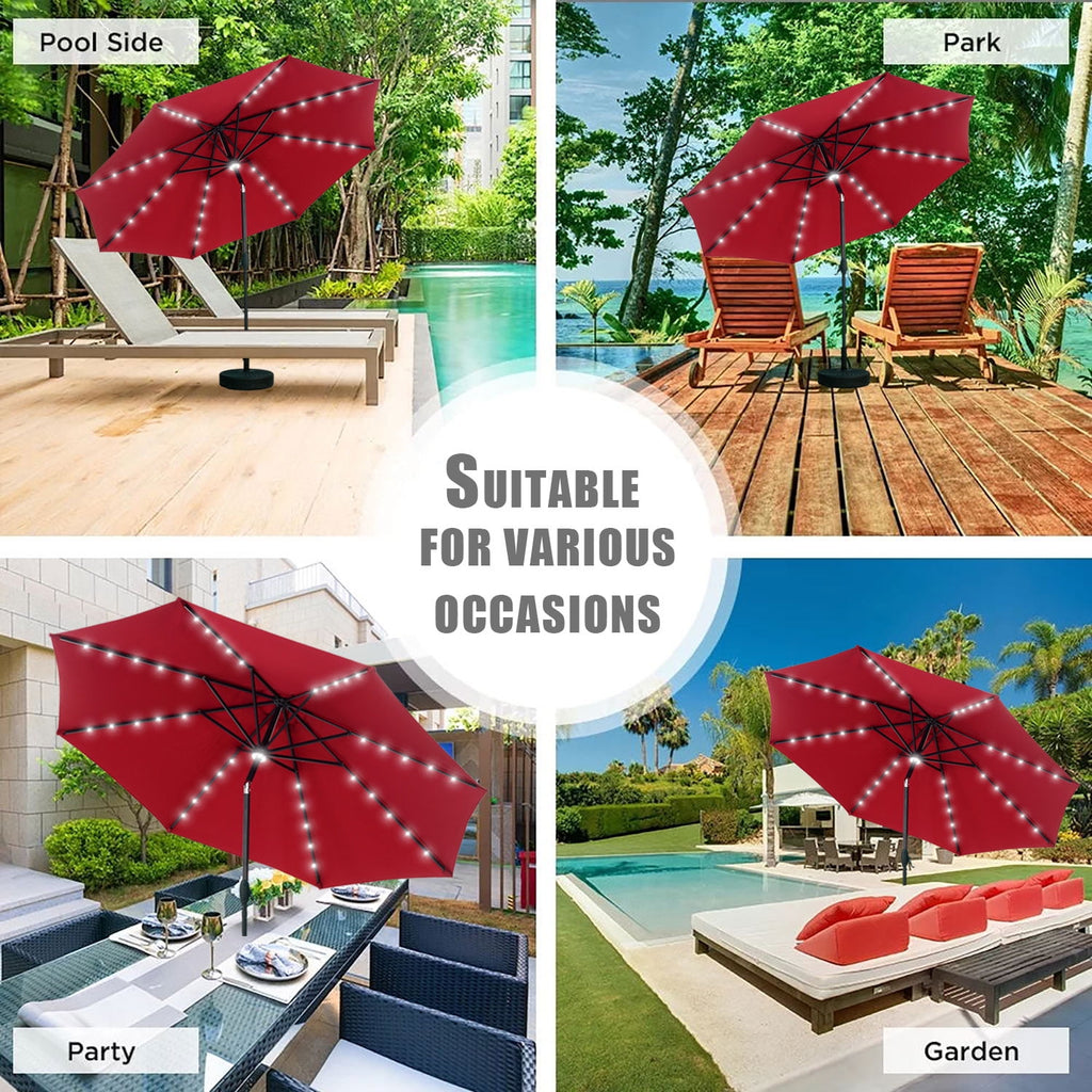 Autlaycil 10 ft Solar Patio Umbrellas with 40 LED lights for Market Outdoor Pool, Steel Tilt Crank, Navy Blue