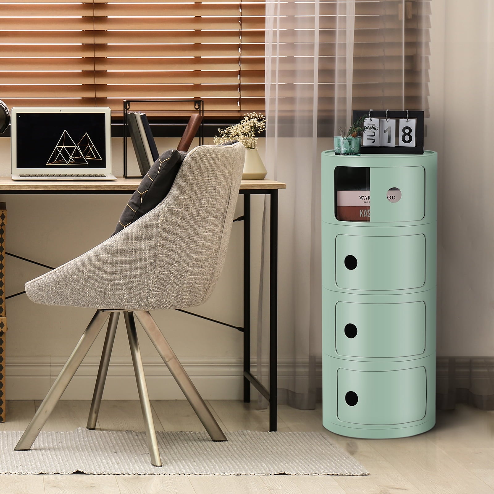 3 Drawer Sliding Barrel Modern Bedroom Nightstand, White