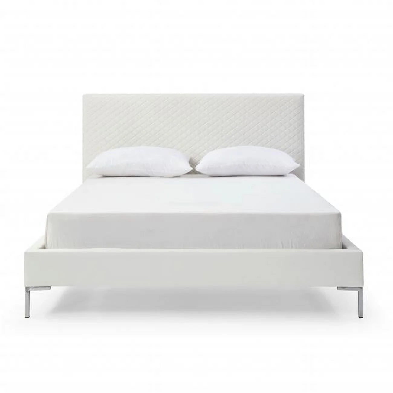 43 x 64 x 85 in. Queen Size White Upholstered Faux Leather Bed Frame