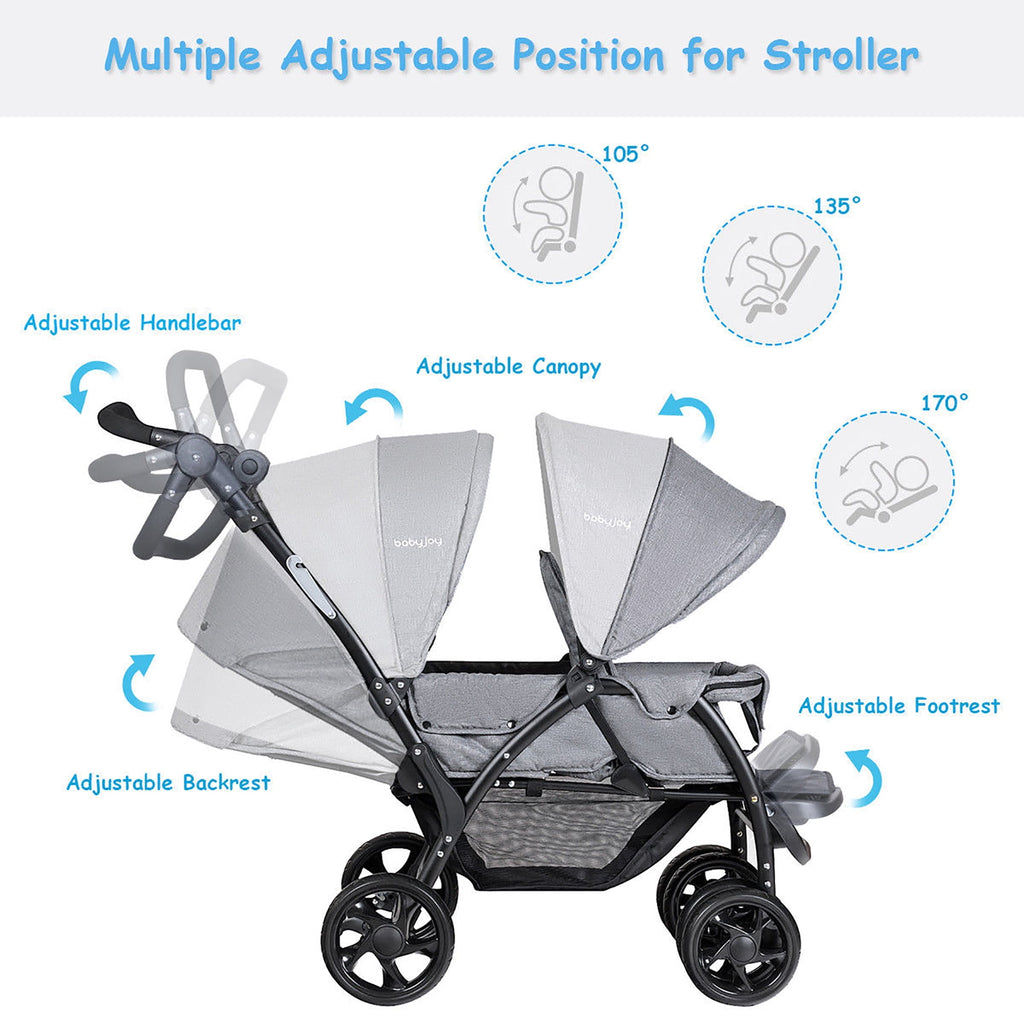 Babyjoy Double Stroller Foldable Baby Twin Lightweight Travel Stroller Infant Pushchair Black