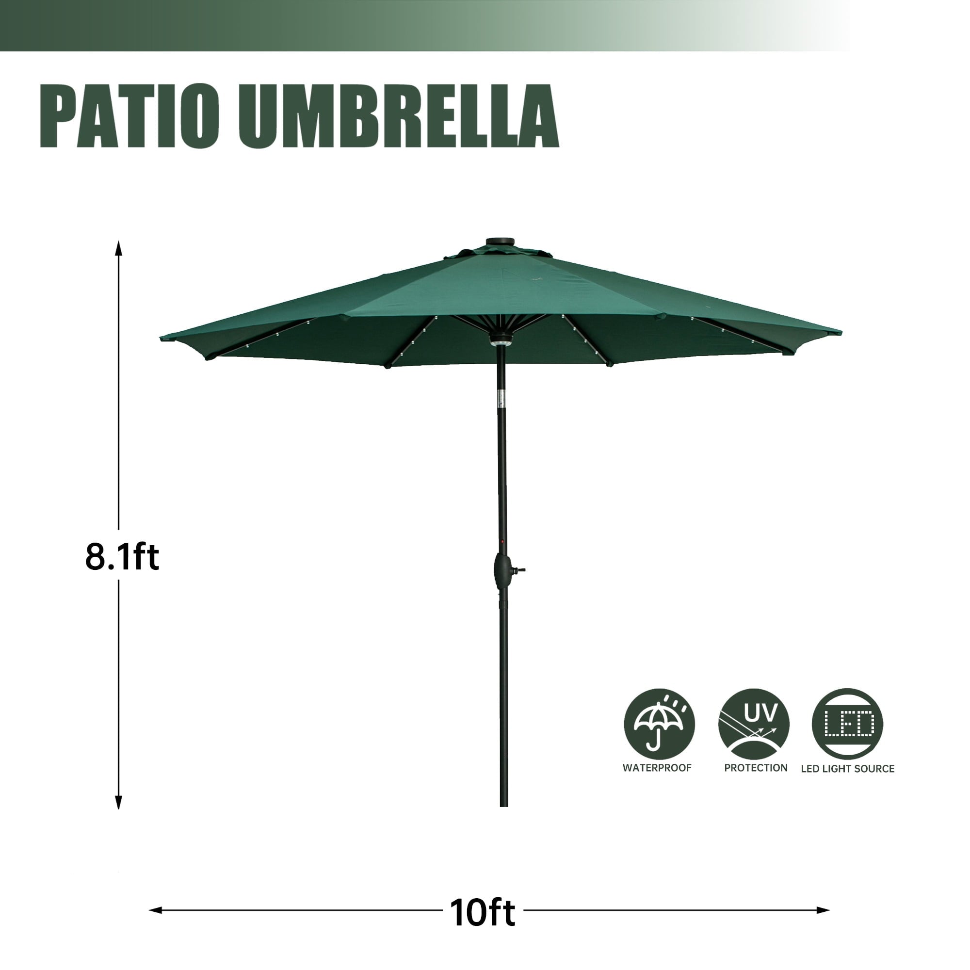 Autlaycil 10 ft Solar Patio Umbrellas with 40 LED lights for Market Outdoor Pool, Steel Tilt Crank, Navy Blue