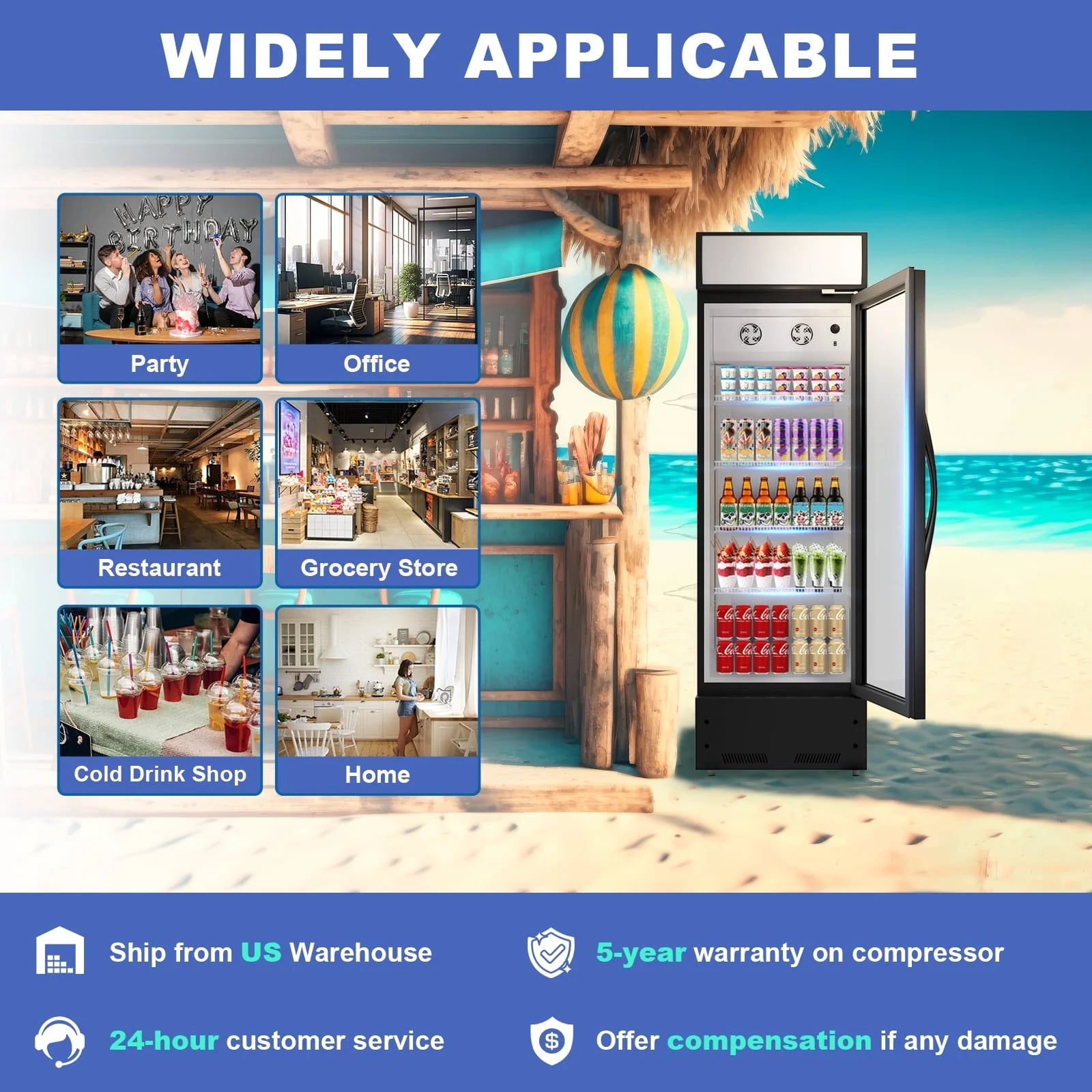 23 in. Merchandiser Refrigerator Display Glass Door Commercial Refrigerator 10.9 Cu.ft LED Lighting with Lightbox Black