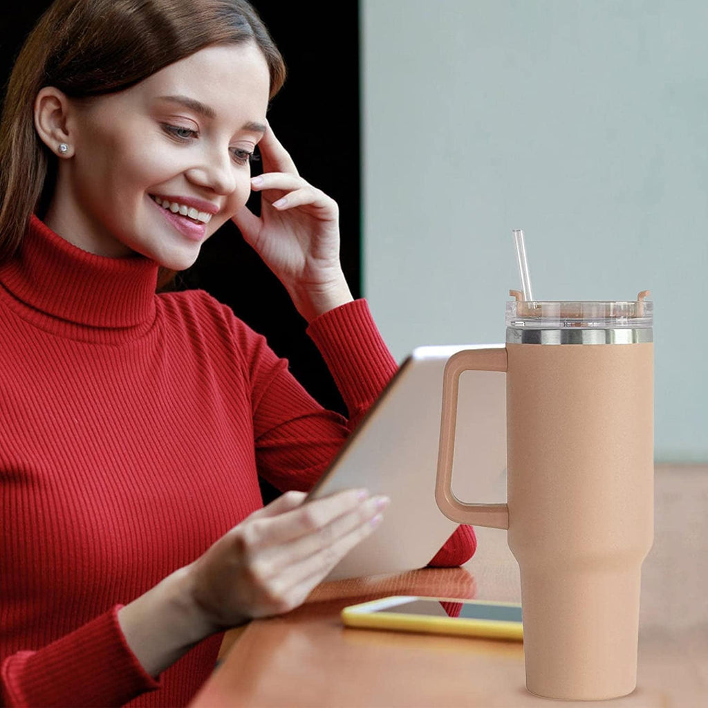 40 oz Tumbler with Handle Stainless Steel Insulated Travel Coffee Mug Double Wall Vacuum Straw for Ice Drinks & Hot