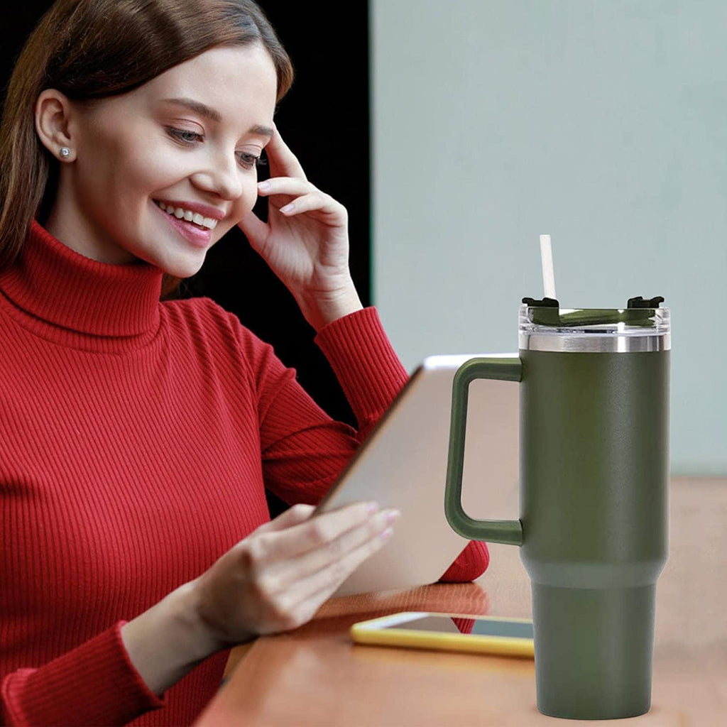 40 oz Tumbler with Handle Stainless Steel Insulated Travel Coffee Mug Double Wall Vacuum Straw for Ice Drinks & Hot