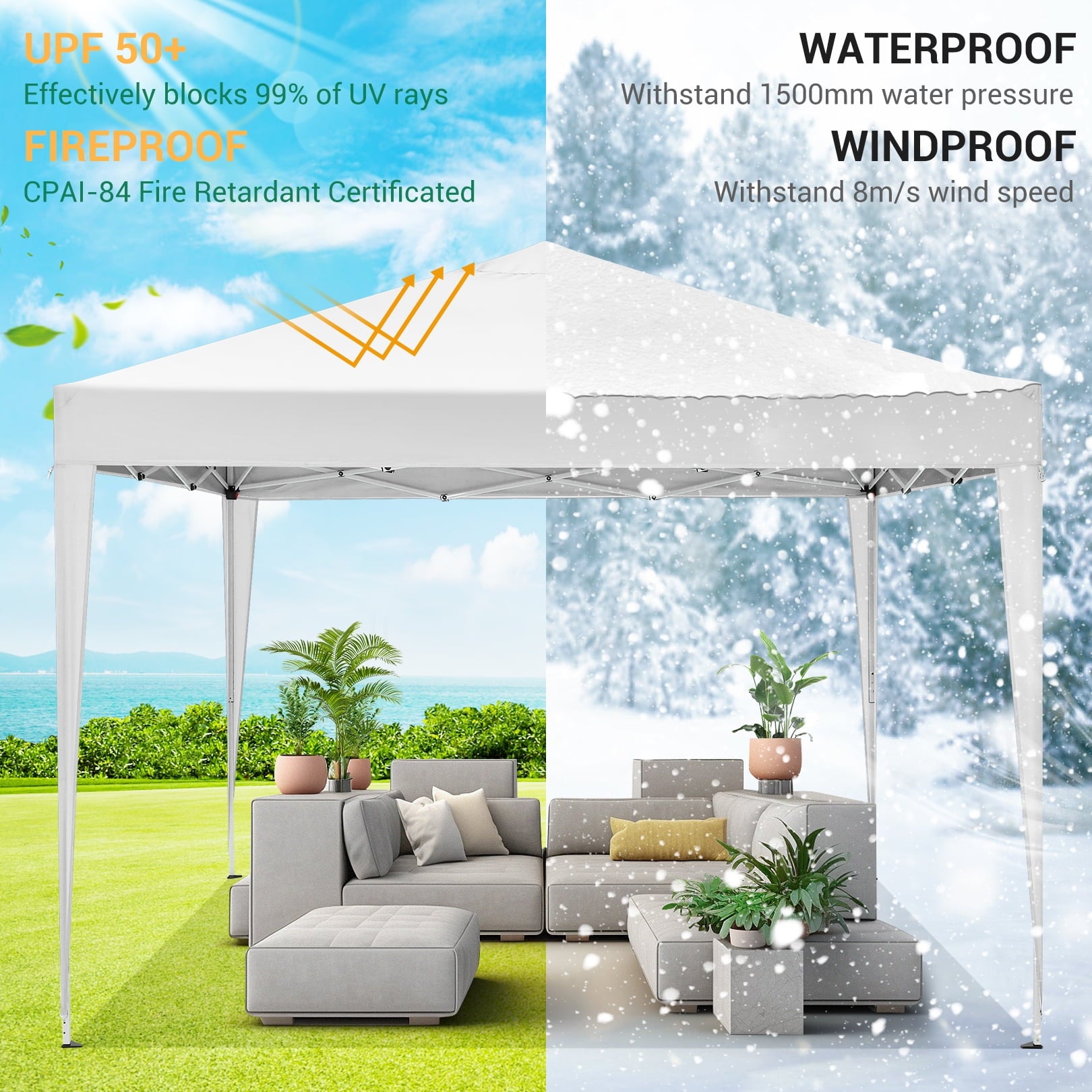 10'x 10' Pop up Canopy 1 Person Setup Canopy Portable Outdoor Party Instant Shelter with 4 Removable Sidewalls & Carrying Bag for Wedding Picnics Camping, White
