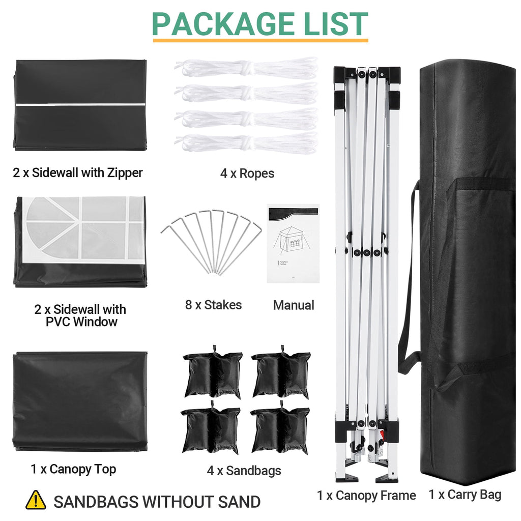 10'x10' EZ Pop Up Canopy with Top Vent, Large Commercial Tent, Waterproof and Sunproof with 4 Removable Sidewalls, Suitable for Weddings come with 4 Sandbags (Black)