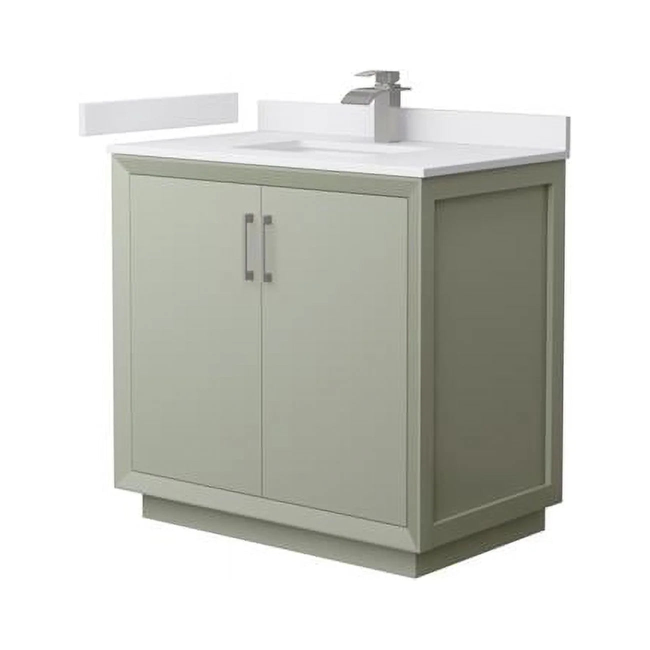 36 in. Strada Single Bathroom Vanity, Light Green, White Cultured Marble Countertop, Undermount Square Sink & Brushed Nickel Trim