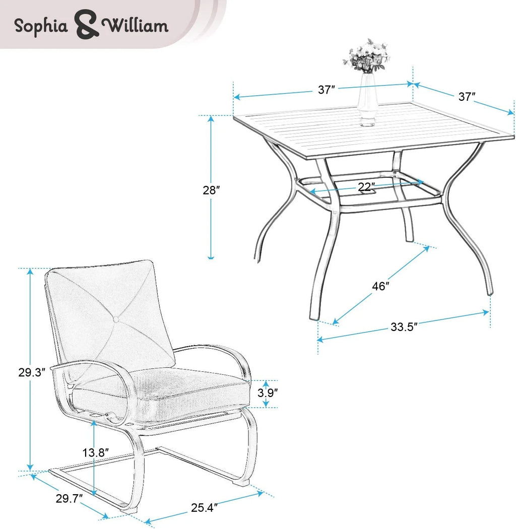 &amp; William Patio Dining Set 9 Piece Expandable Outdoor Table Furniture Set with 8 Metal Spring Motion Dining Chairs and 1 Rectangular Bistro Deck Table with Leaf  Beige