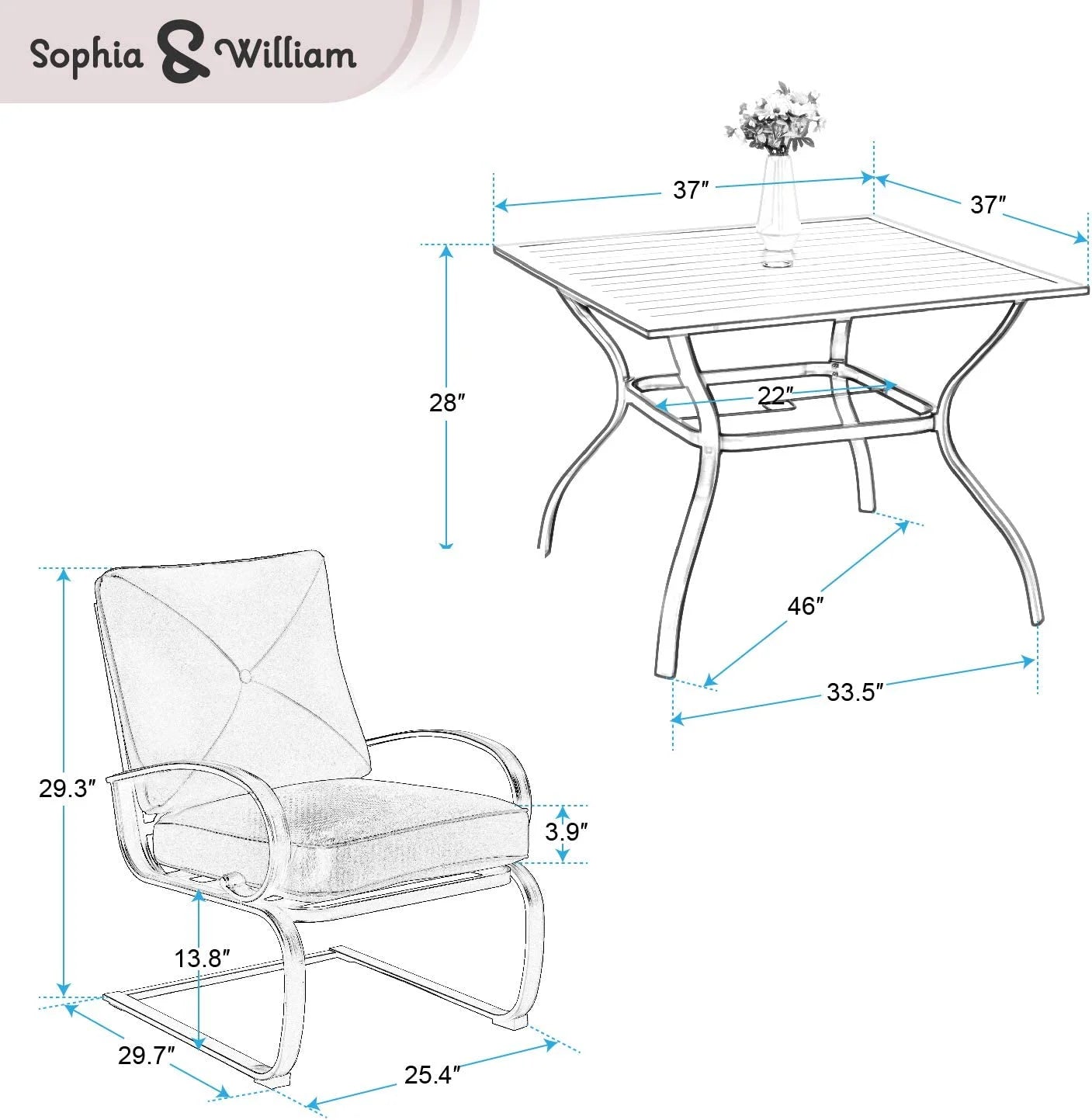 &amp; William Patio Dining Set 9 Piece Expandable Outdoor Table Furniture Set with 8 Metal Spring Motion Dining Chairs and 1 Rectangular Bistro Deck Table with Leaf  Beige