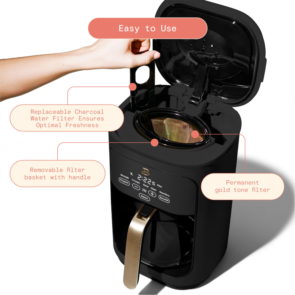 Beautiful 14-Cup Programmable Drip Coffee Maker with Touch-Activated Display, White Icing by Drew Barrymore