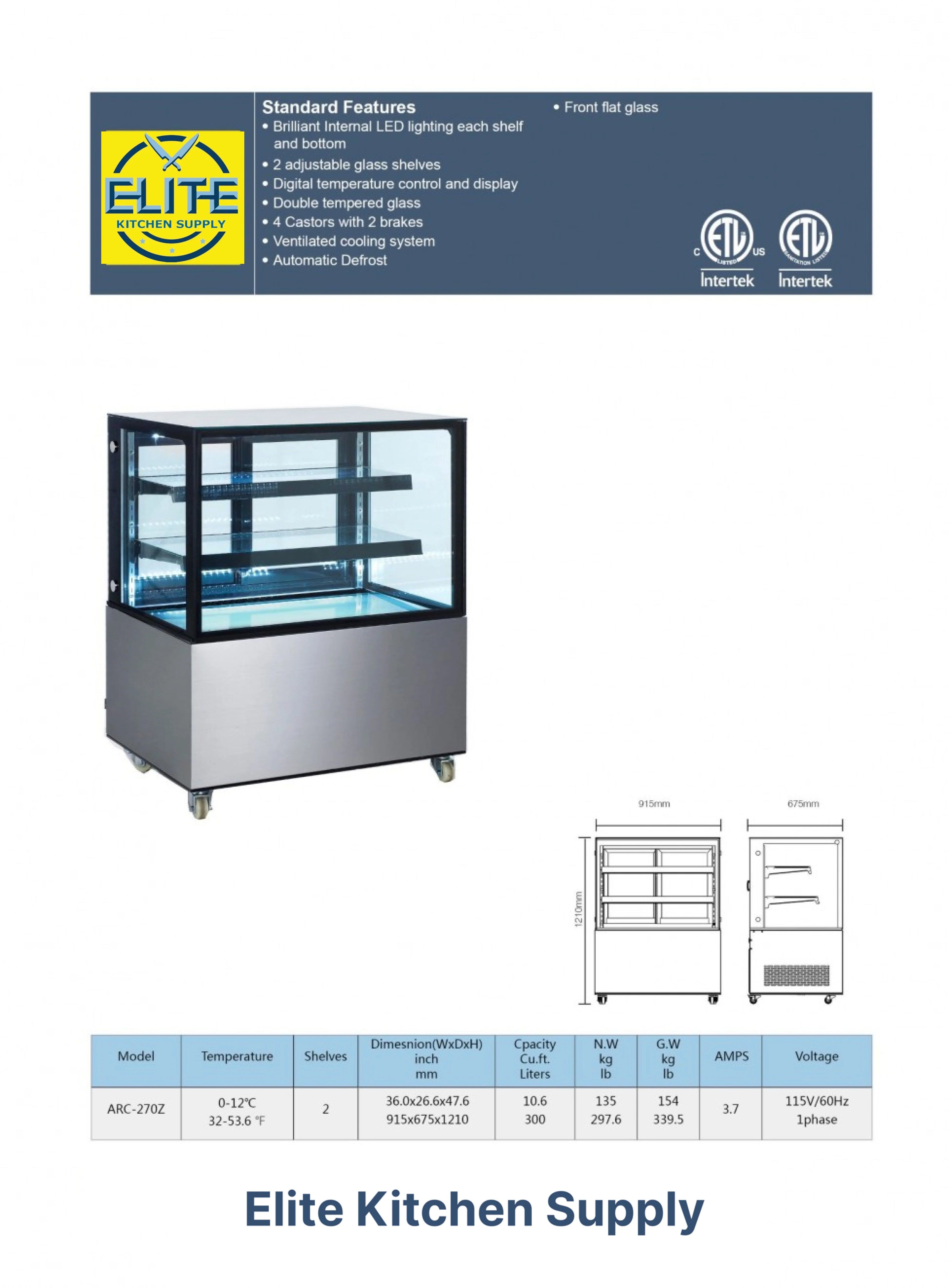 36 in. Commercial Bakery Refrigerator Case, 10.6 Cu. ft.