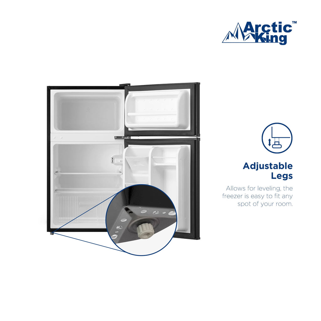 Arctic King 3.2 Cu ft Two Door Compact Refrigerator with Freezer, Stainless Steel, E-star