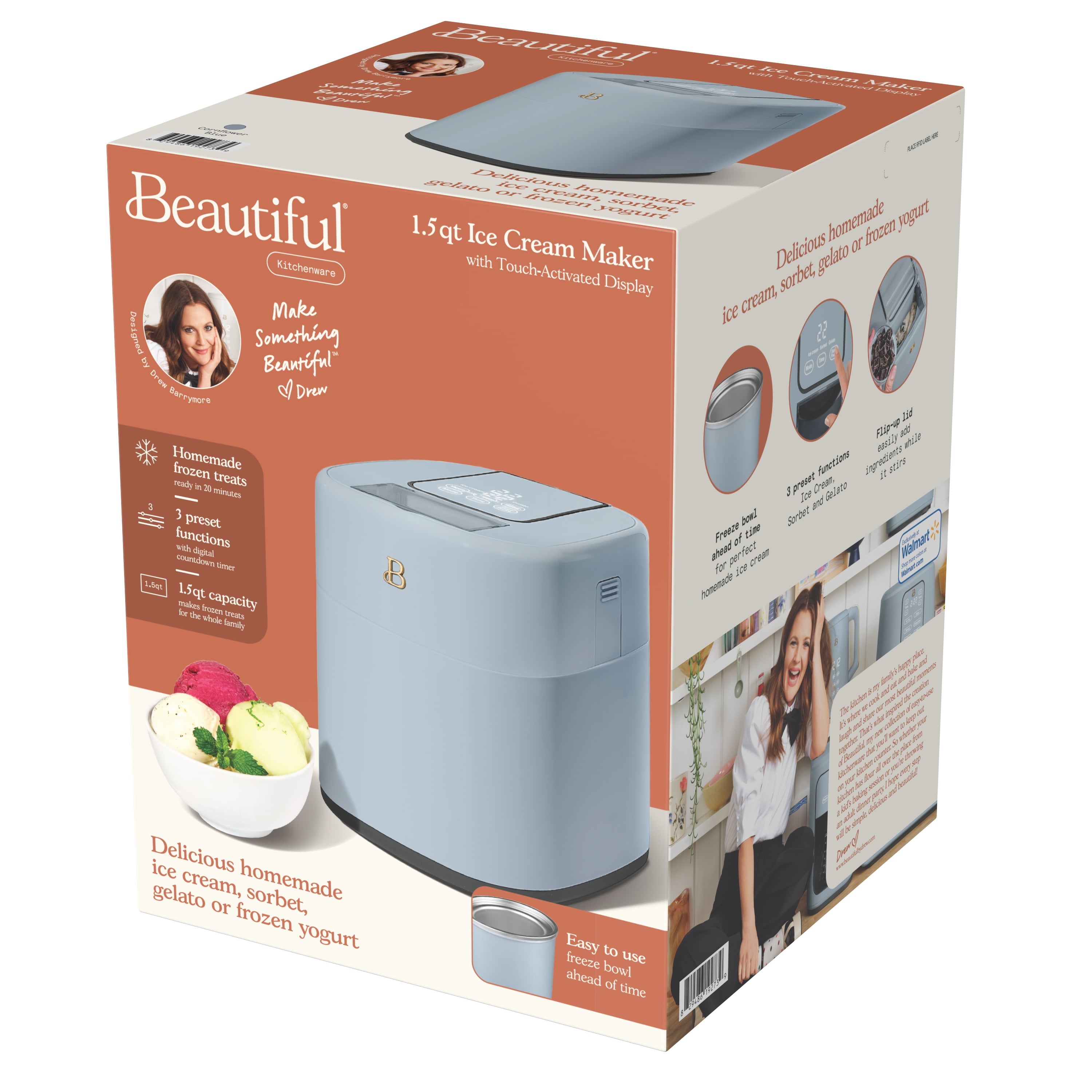 Beautiful 1.5 Qt Ice Cream Maker with Touch Activated Display, White Icing by Drew Barrymore