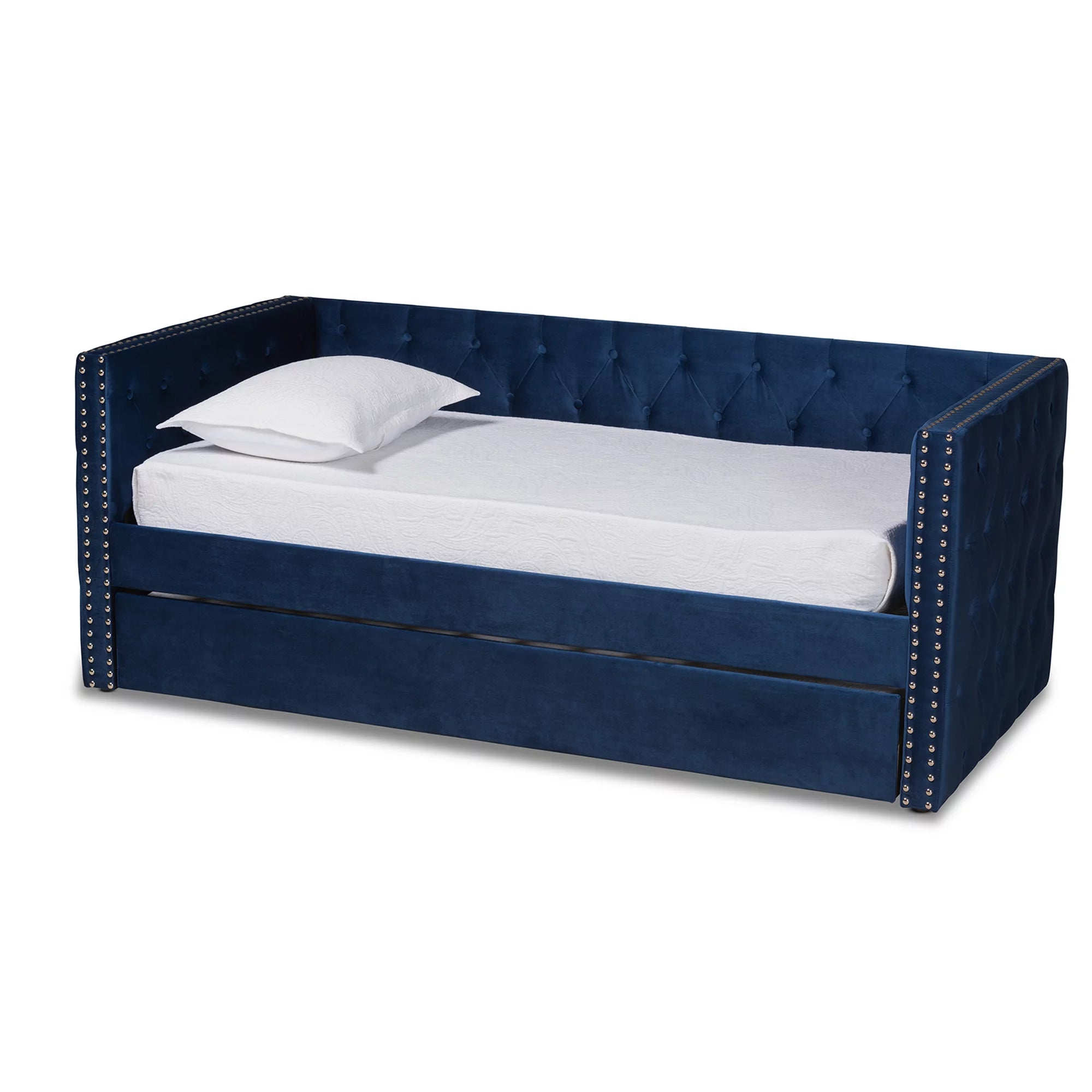 Baxton Studio Larkin Contemporary Upholstered with Trundle Daybed, Twin, Navy Blue