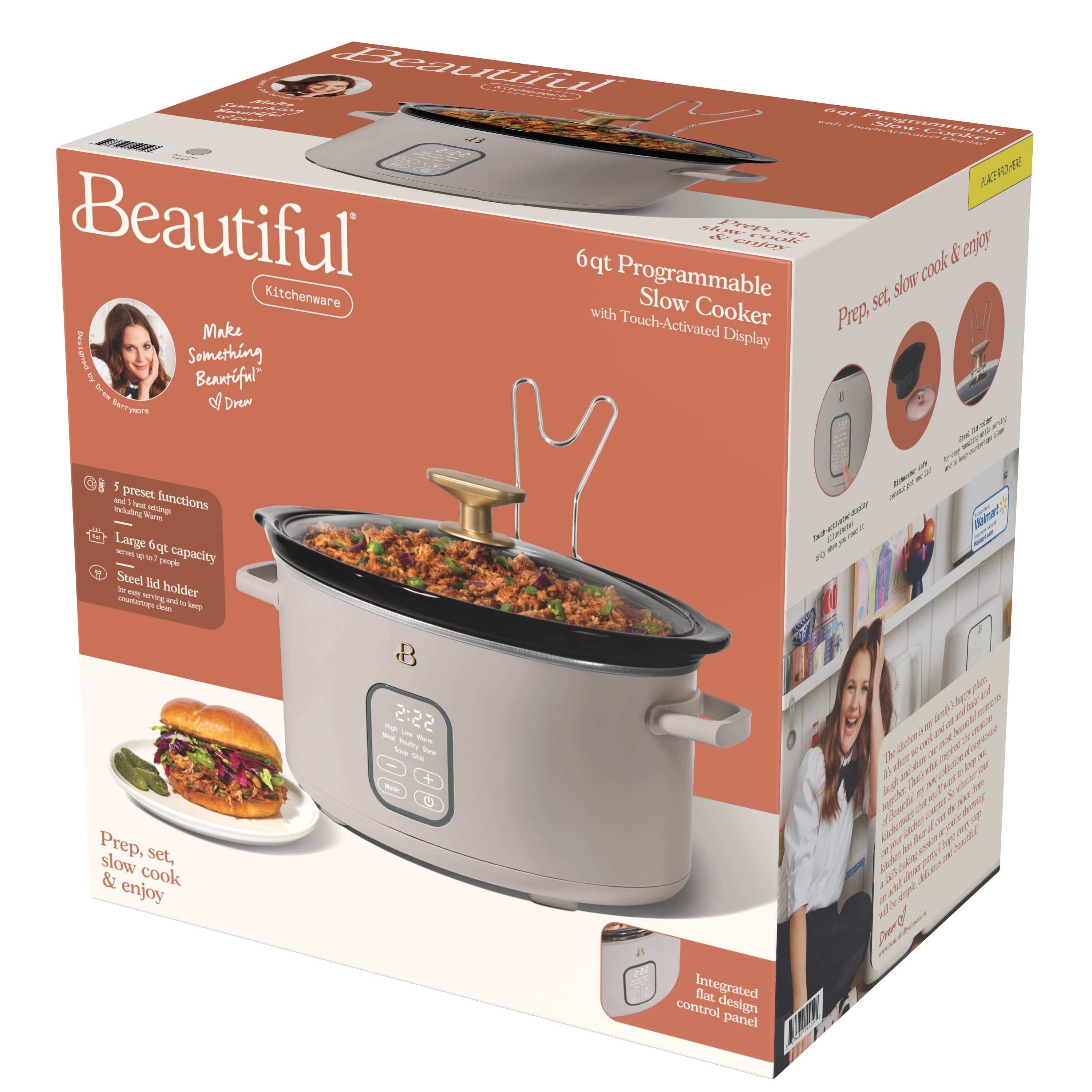 Beautiful 6 Qt Programmable Slow Cooker, White Icing by Drew Barrymore