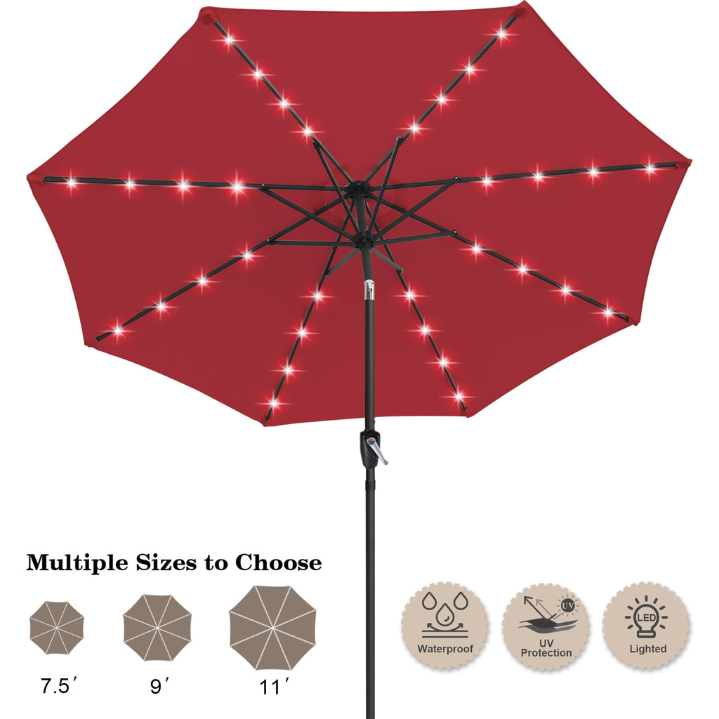 ABCCANOPY 7.5ft Patio Solar Umbrella LED Outdoor Umbrella with Tilt and Crank, Turquoise