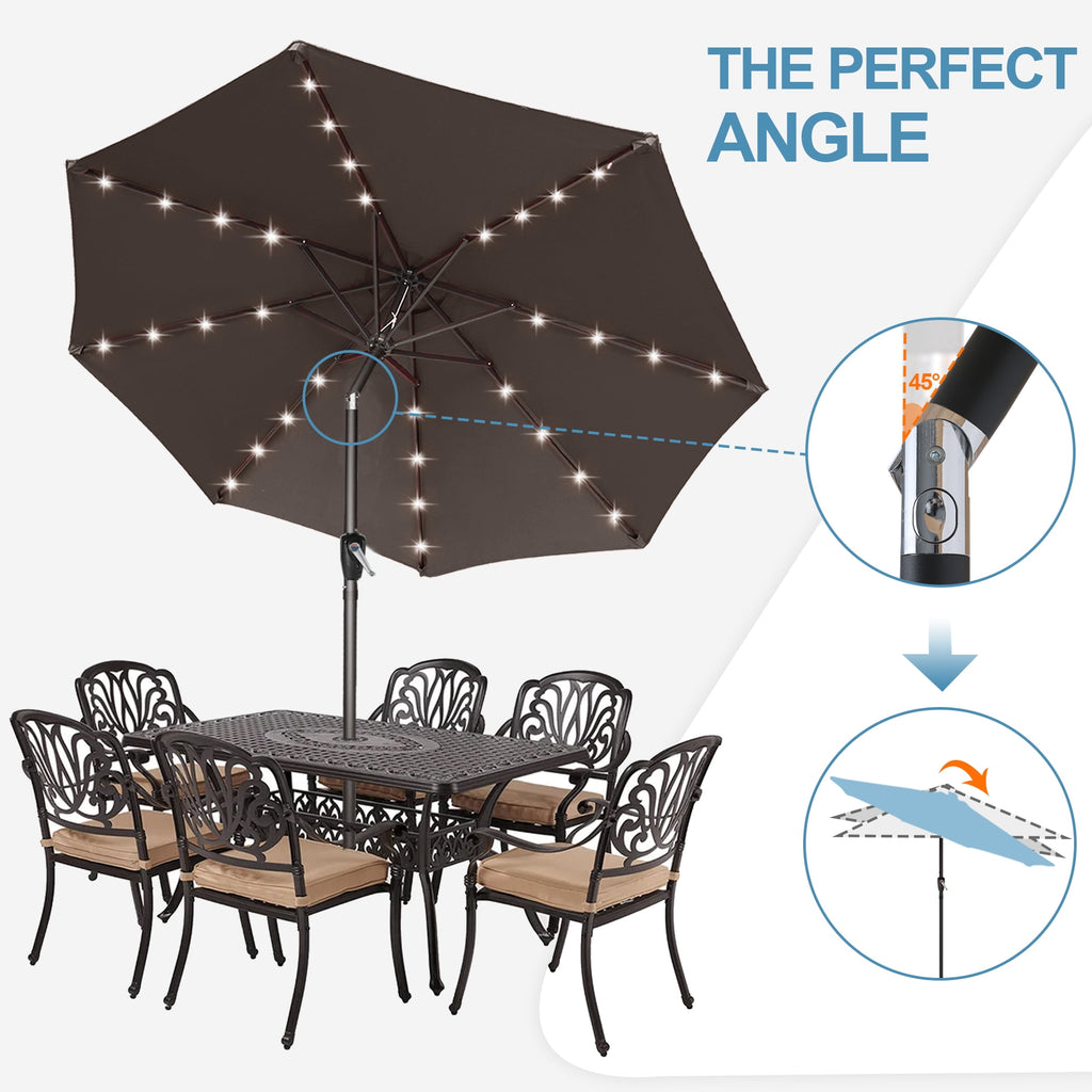 ABCCANOPY 7.5ft Patio Solar Umbrella LED Outdoor Umbrella with Tilt and Crank, Turquoise