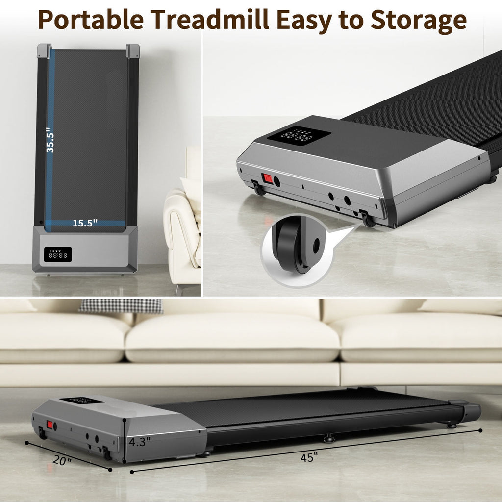 2.5Hp Walking Pad, 35.5*15.5 Walking Area 2 in 1 Under Desk Treadmill,300lb Walking Treadmill with Remote Control and LED Display, Quiet, Compact & Small Treadmill for Home & Office (White)